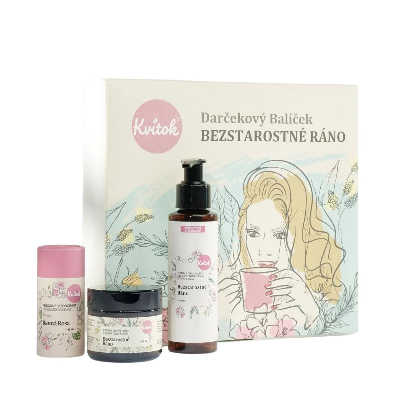 Kvitok Dárkový kosmetický balíček Bezstarostné ráno - luxusní dárek pro ženu Kvitok