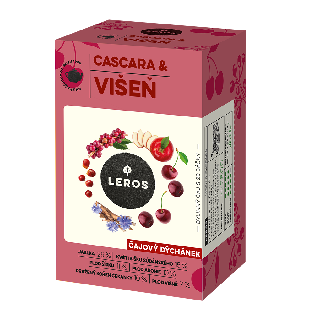 LEROS Čajový dýchánek Višeň & Cascara - nálev. sáčky (20 x 2 g) - s přirozeným obsahem kofeinu LEROS