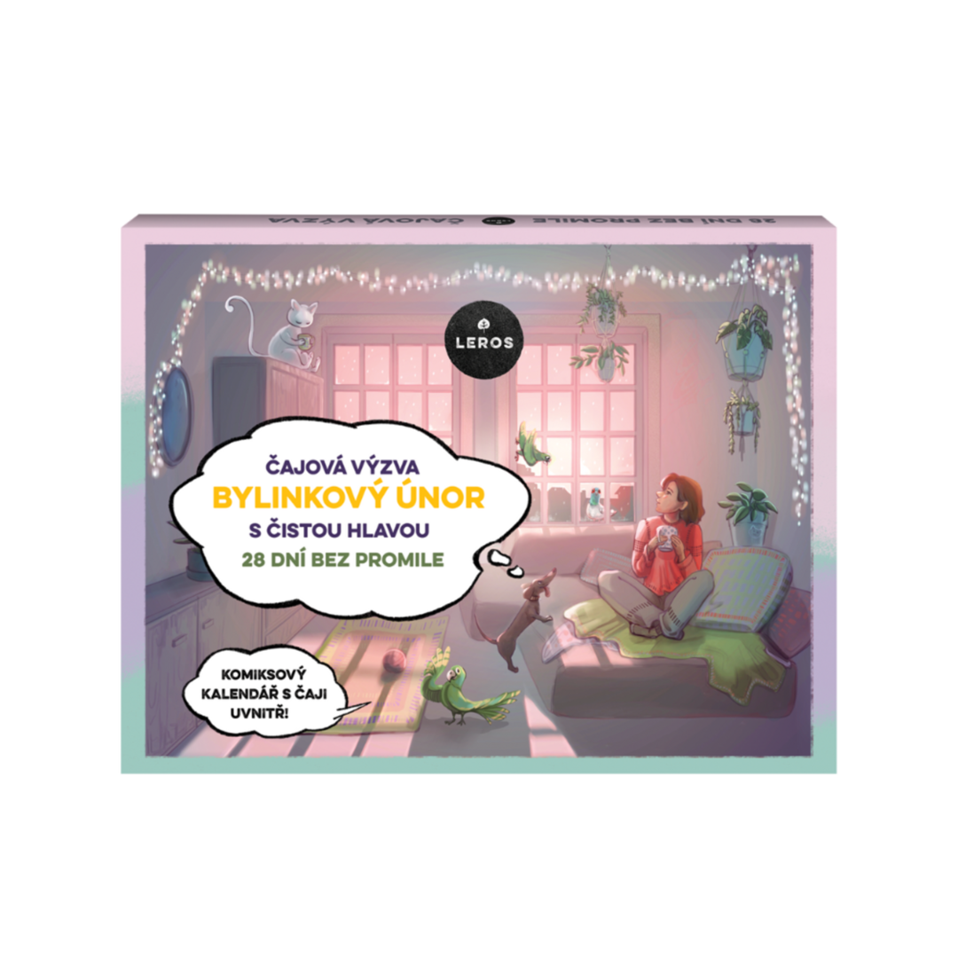 LEROS Čajový kalendář (28 + 1 nálev. sáčků) - Bylinkový únor s čistou hlavou - kalendář s komiksovým příběhem LEROS