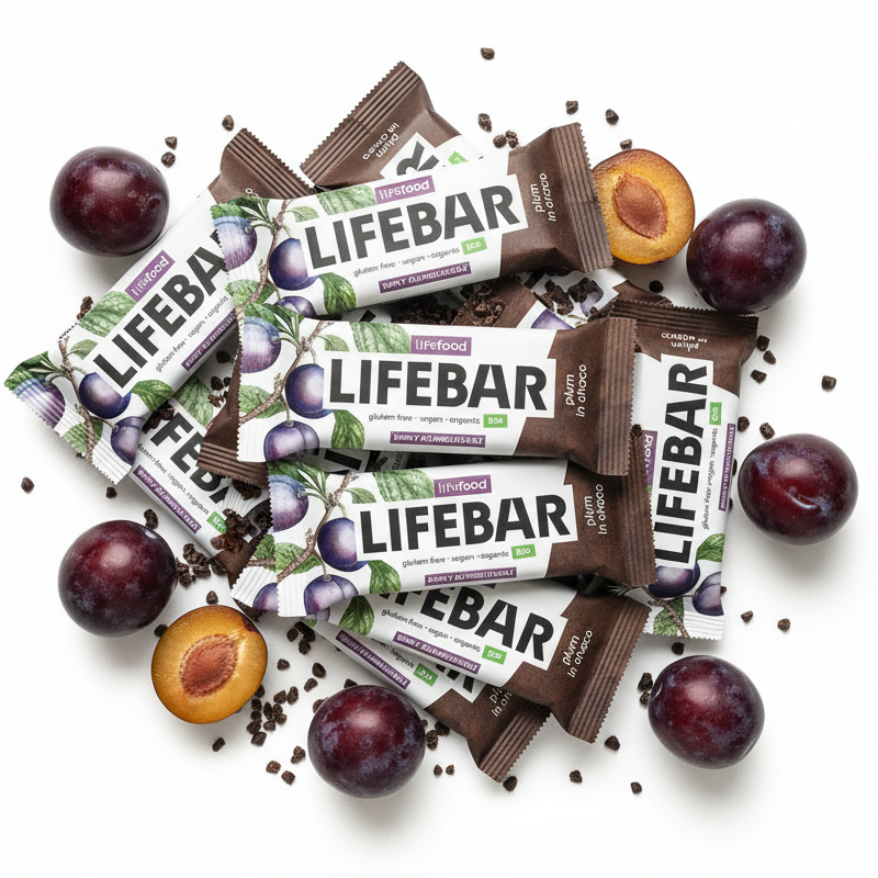 Lifefood Zvýhodněná sada 13 + 2 tyčinky zdarma - Lifebar InChoco švestková RAW BIO (15 x 40 g) - nutričně bohaté svačinky Lifefood