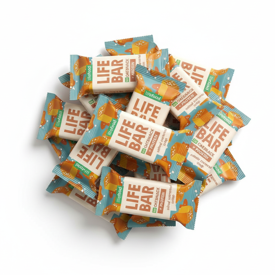 Lifefood Zvýhodněná sada 13 + 2 tyčinky zdarma - Lifebar Oat Snack Protein Salted Caramel Crisp BIO (15 x 40 g) - nutričně vyvážené svačinky Lifefood
