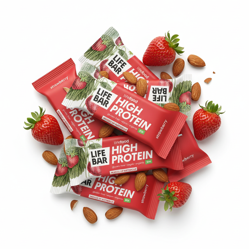 Lifefood Zvýhodněná sada 13 + 2 tyčinky zdarma - Lifebar proteinová s jahodami BIO (15 x 40 g) - nutričně bohaté svačinky Lifefood