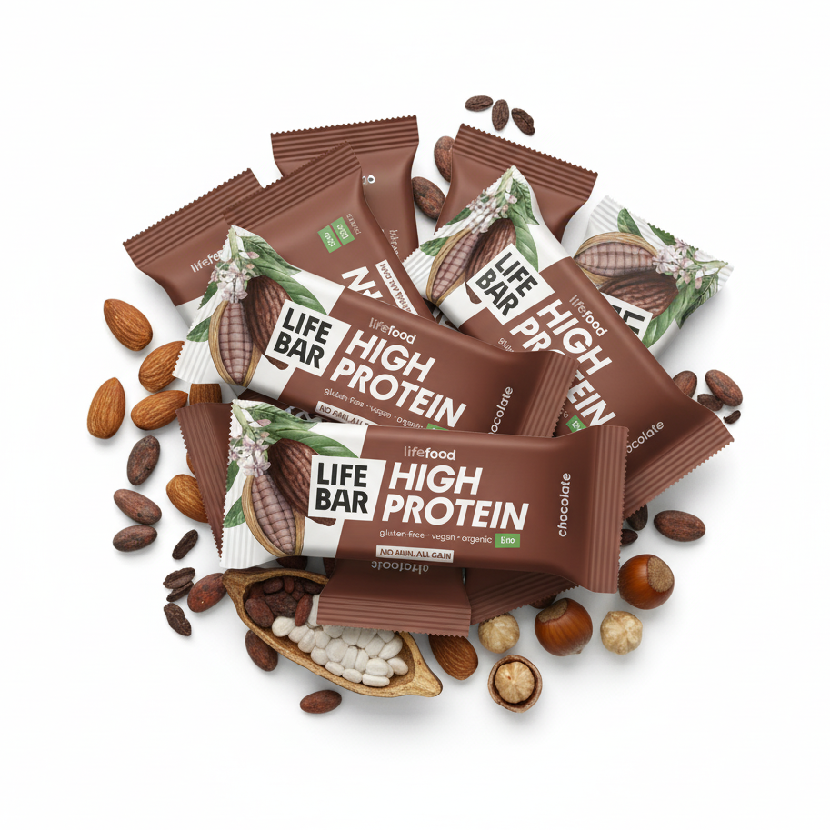 Lifefood Zvýhodněná sada 13 + 2 tyčinky zdarma - Lifebar proteinová s kakaem BIO (15 x 40 g) - nutričně bohaté svačinky Lifefood