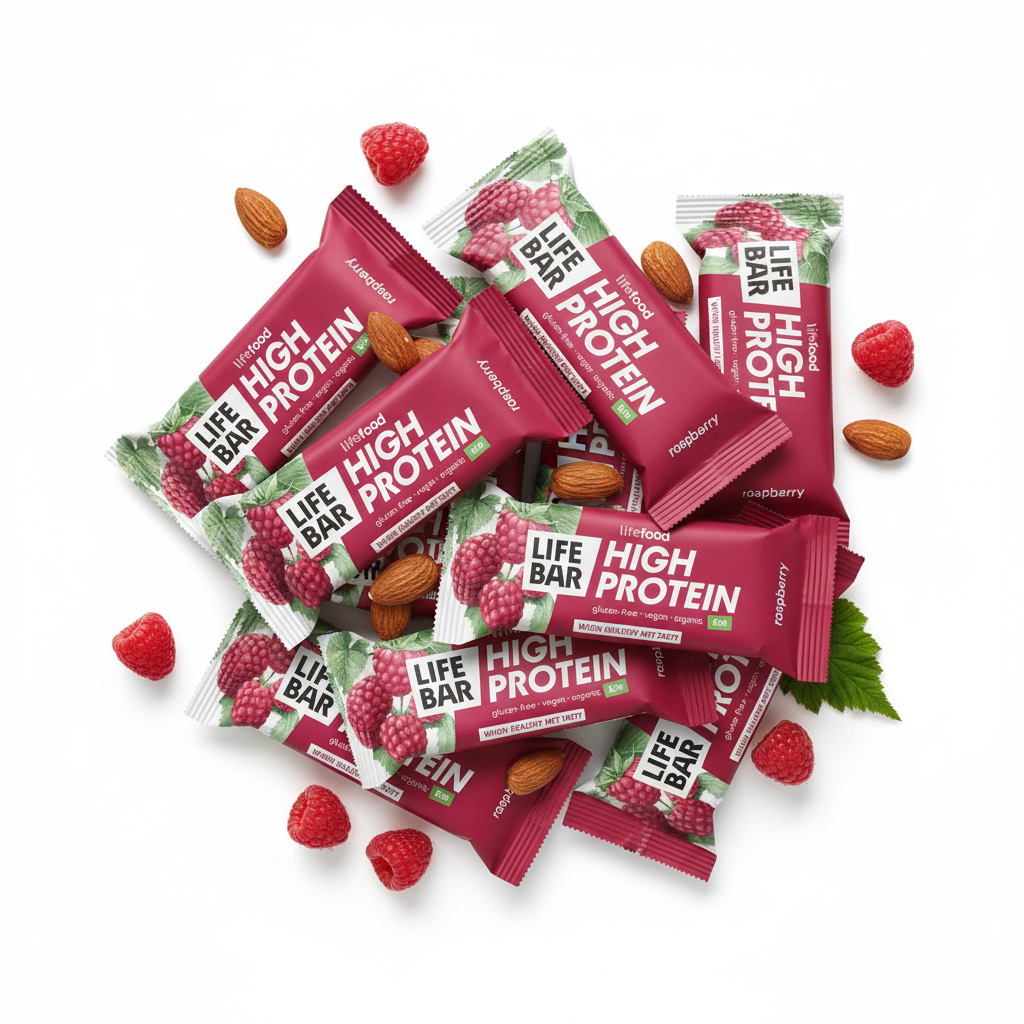 Lifefood Zvýhodněná sada 13 + 2 tyčinky zdarma - Lifebar proteinová s malinami BIO (15 x 40 g) - nutričně bohaté svačinky Lifefood