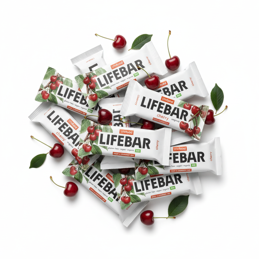 Lifefood Zvýhodněná sada 13 + 2 tyčinky zdarma - Lifebar višňovo-třešňová RAW BIO (15 x 40 g) - nutričně bohaté svačinky Lifefood