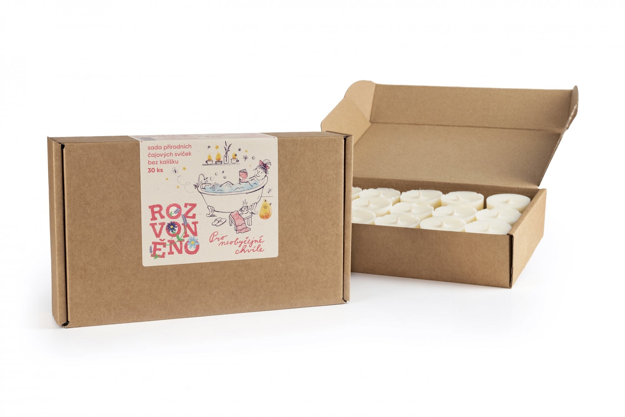 Rozvoněno Sada čajových svíček bez stojánku - Pro neobyčejné chvíle (30 ks) - ze sójového vosku Rozvoněno