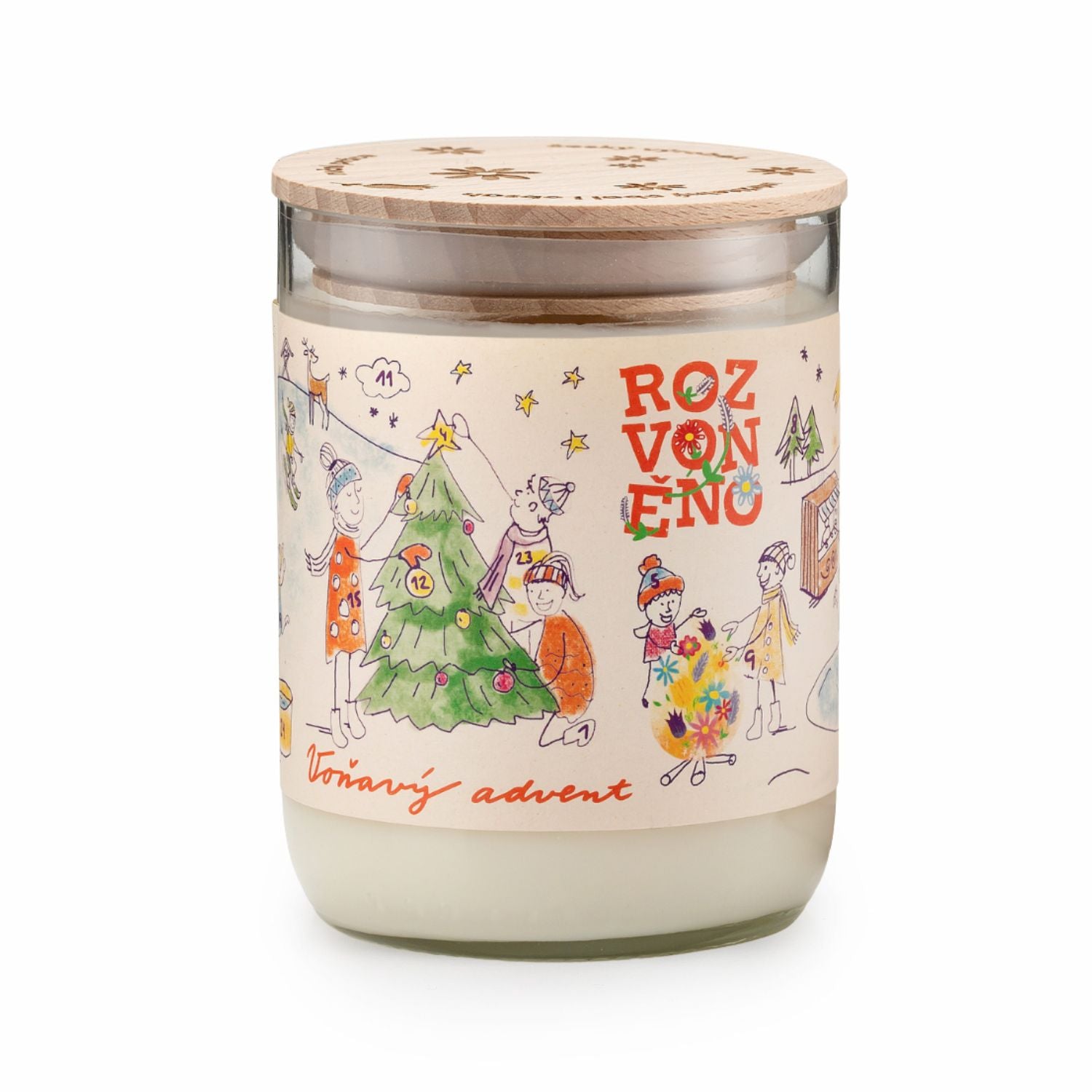Rozvoněno Vonná svíčka - Voňavý advent (300 ml) - s novou vůní a dřevěným víčkem Rozvoněno