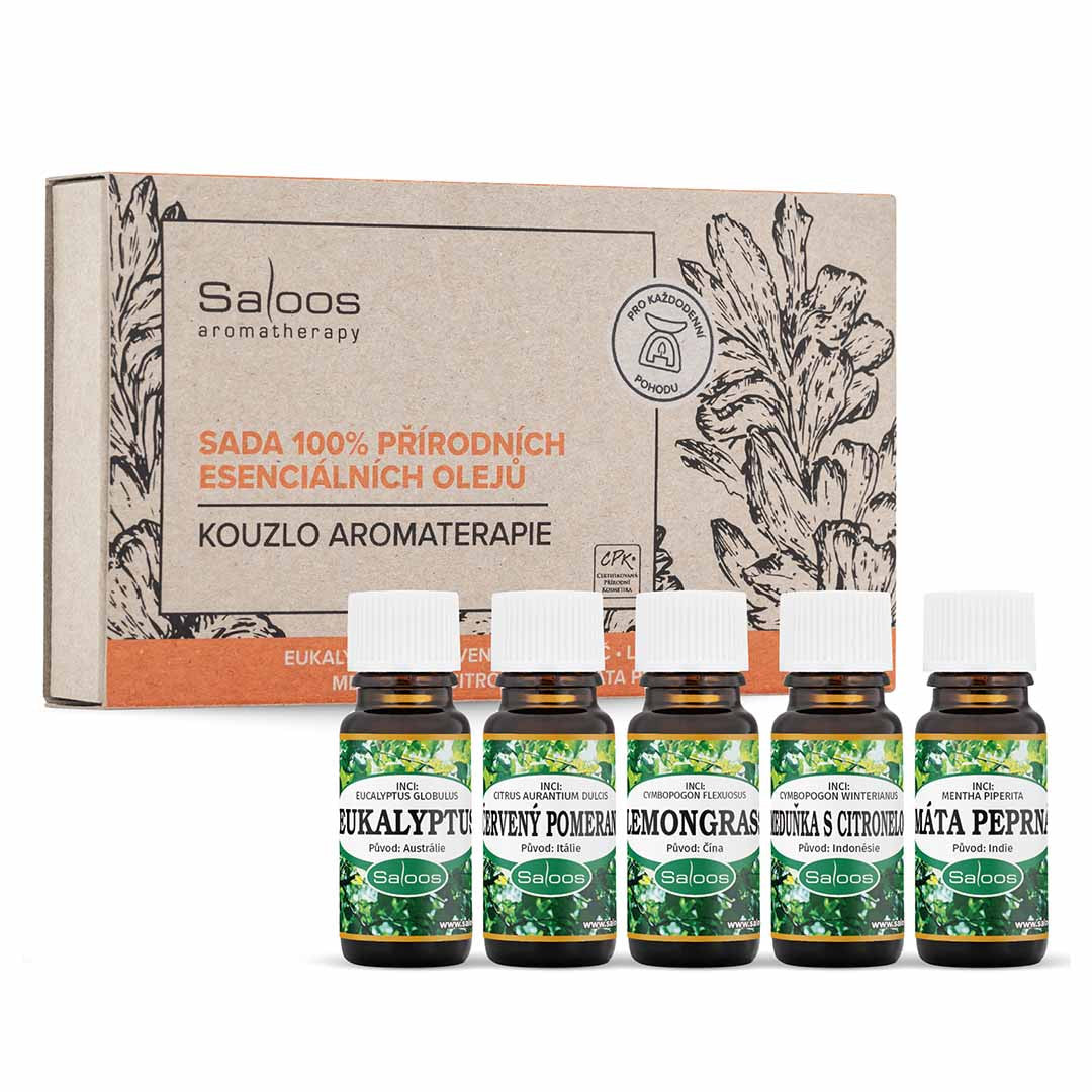 Saloos Sada esenciálních olejů BIO (5 x 10 ml) - Kouzlo aromaterapie - praktický dárek do každé domácnosti Saloos