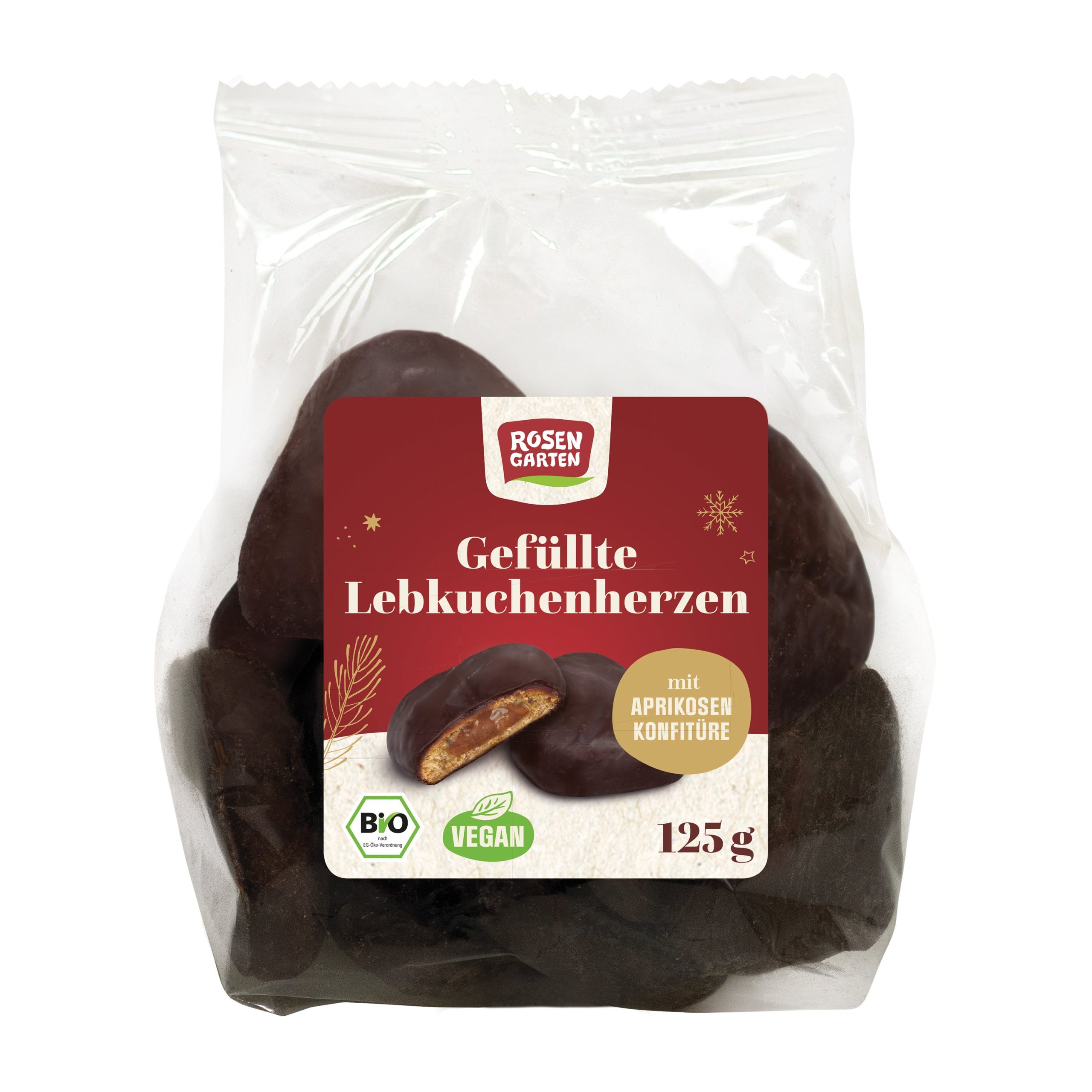 Srdíčka perníková v hořké čokoládě 125 g BIO   ROSENGARTEN Rosengarten