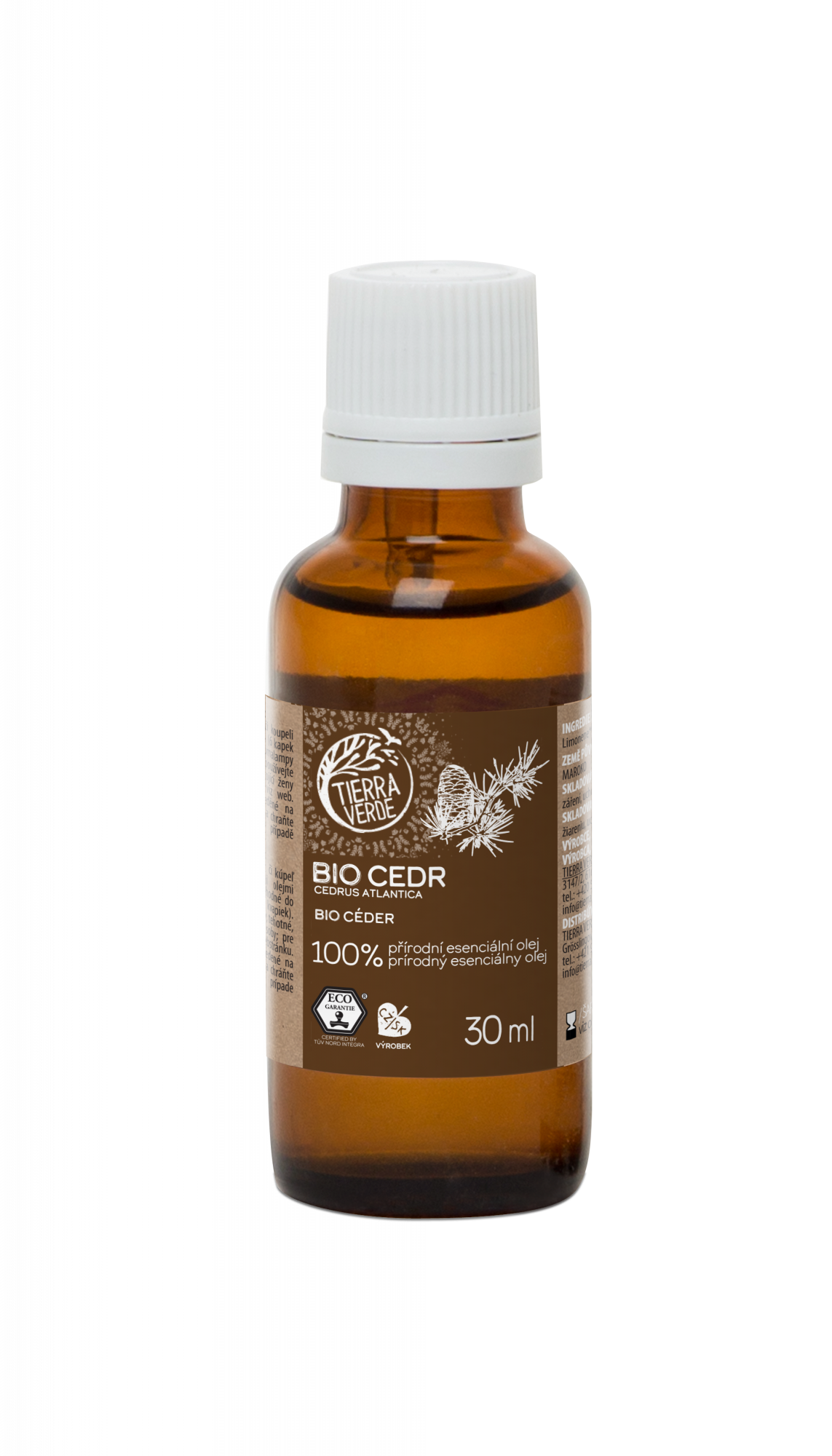Tierra Verde Esenciální olej Cedr BIO - 30 ml - mužná a zklidňující vůně Tierra Verde