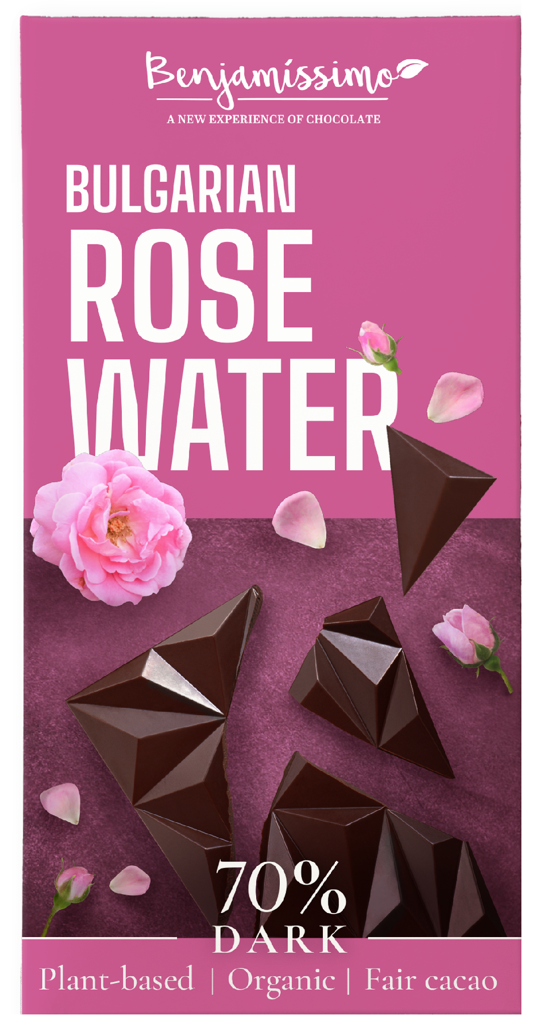 Benjamíssimo Tmavá čokoláda s růžovou vodou BIO (60 g) - nevšední kombinace chutí Benjamíssimo
