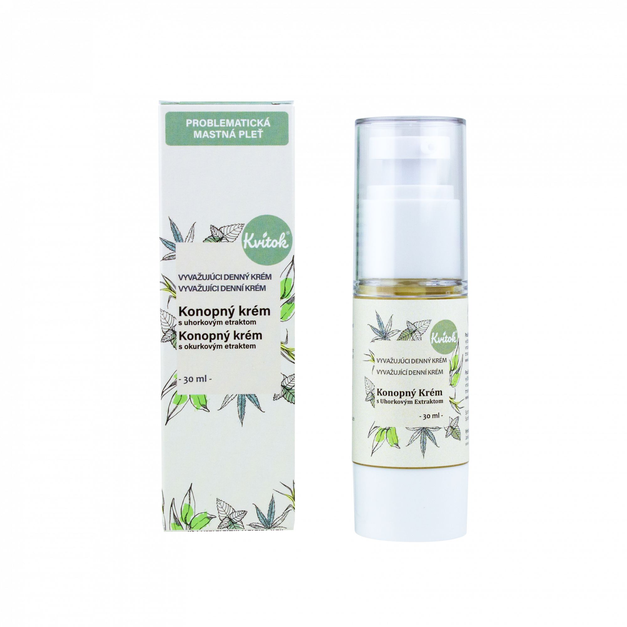 Kvitok Denní konopný krém pro mastnou pleť - vzorek (2 ml) - s okurkovým extraktem Kvitok