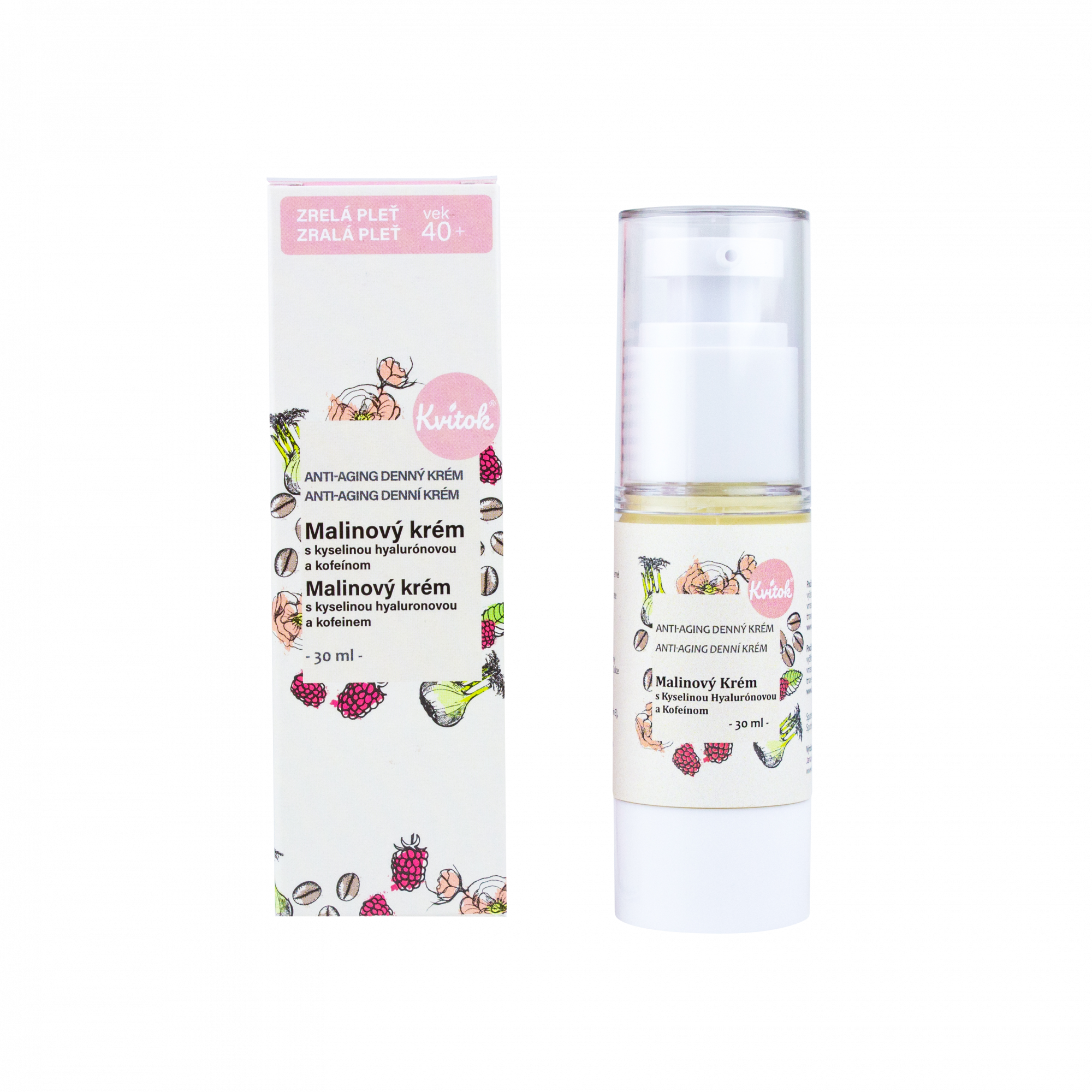 Kvitok Denní malinový krém pro zralou pleť 40+ - vzorek (2 ml) - s vitaminem e a kofeinem Kvitok