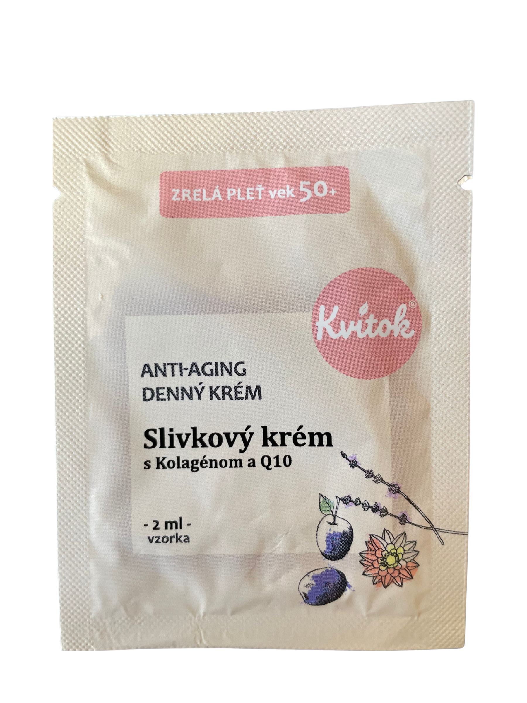 Kvitok Denní švestkový krém pro zralou pleť 50+ - vzorek (2 ml) - s rostlinným kolagenem Kvitok