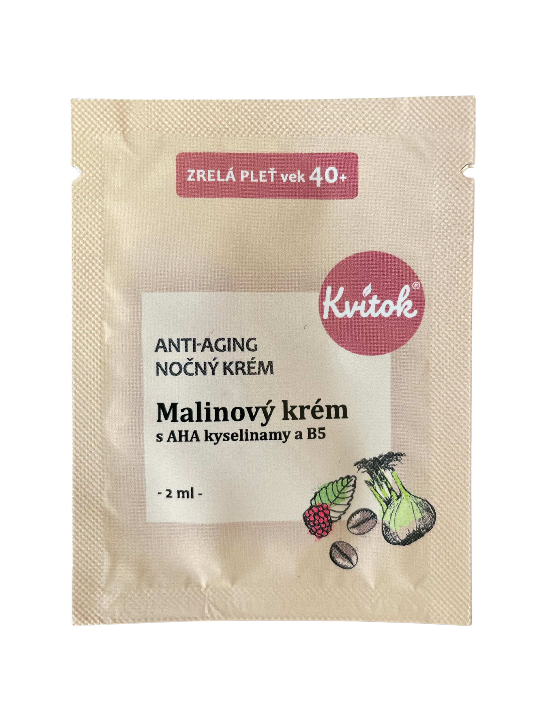 Kvitok Noční malinový krém pro zralou pleť 40+ - vzorek (2 ml) - hydratuje a zpevňuje Kvitok