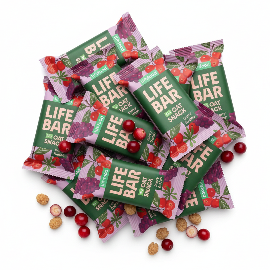 Lifefood Zvýhodněná sada 13 + 2 tyčinky zdarma - Lifebar Oat Snack Berry Fusion BIO (15 x 40 g) - nutričně bohaté svačinky Lifefood
