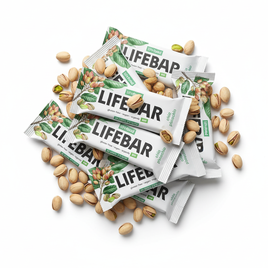 Lifefood Zvýhodněná sada 13 + 2 tyčinky zdarma - Lifebar pistáciová s chia RAW BIO (15 x 40 g) - nutričně bohaté svačinky Lifefood