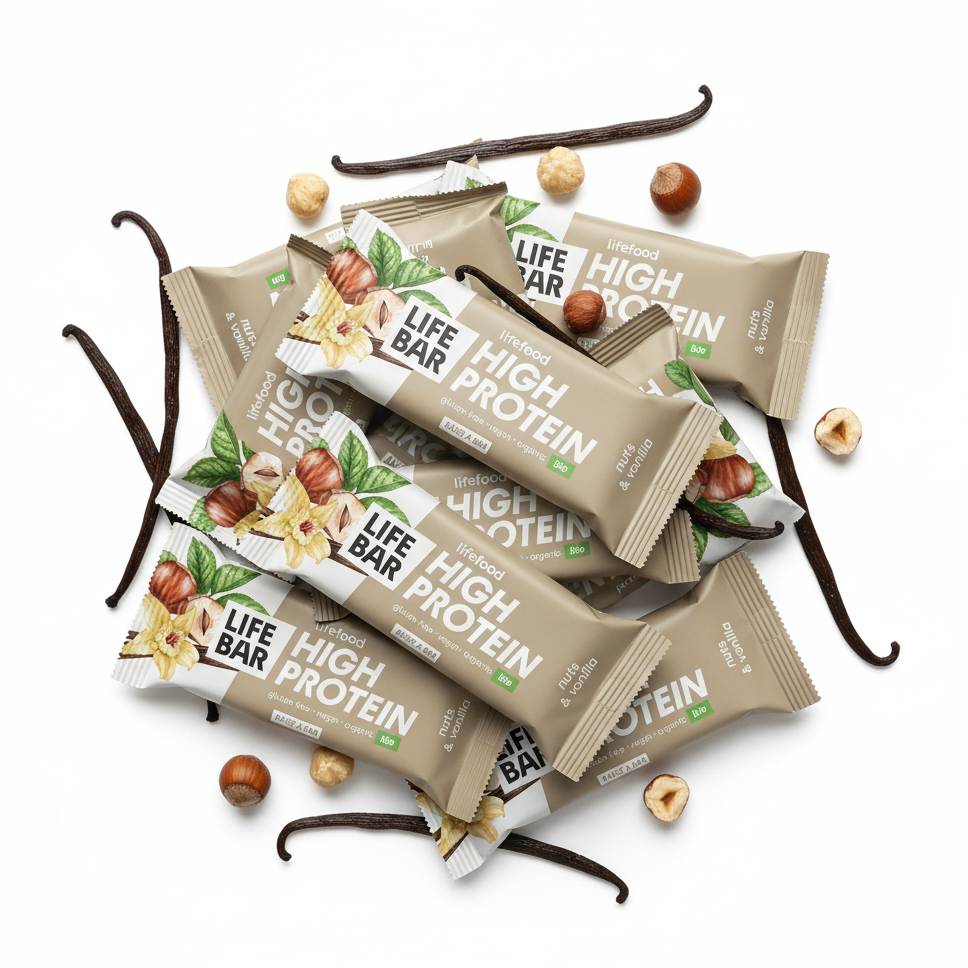 Lifefood Zvýhodněná sada 13 + 2 tyčinky zdarma - Lifebar proteinová s ořechy a vanilkou BIO (15 x 40 g) - nutričně bohaté svačinky Lifefood