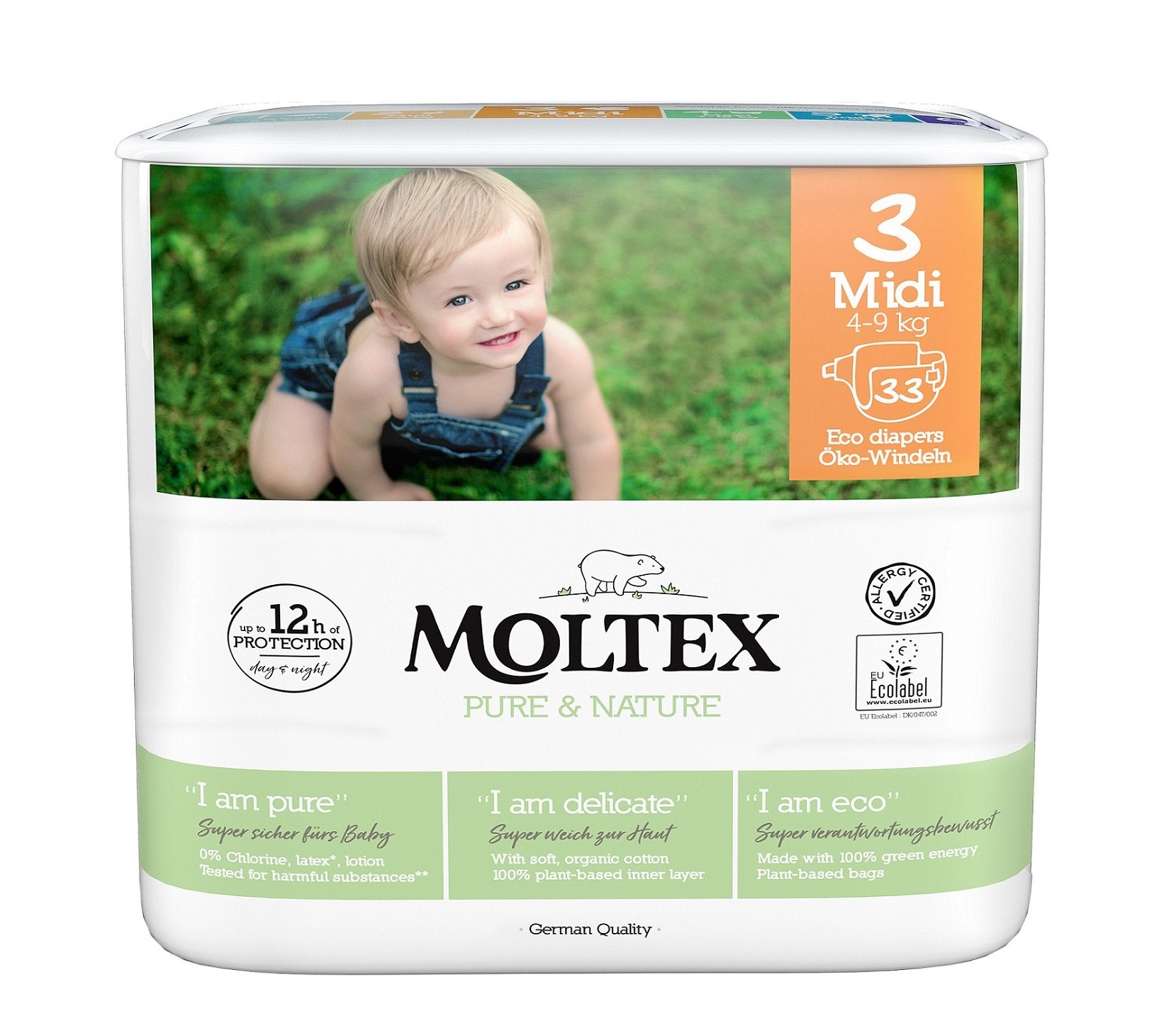 Moltex Ekoplenky Pure & Nature - Midi (4-9 kg) (33 ks) - pošk. obal Moltex
