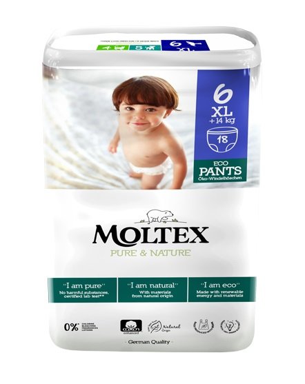 Moltex Natahovací plenkové kalhotky Pure & Nature - XL 14+ kg (18 ks) - pošk. obal Moltex