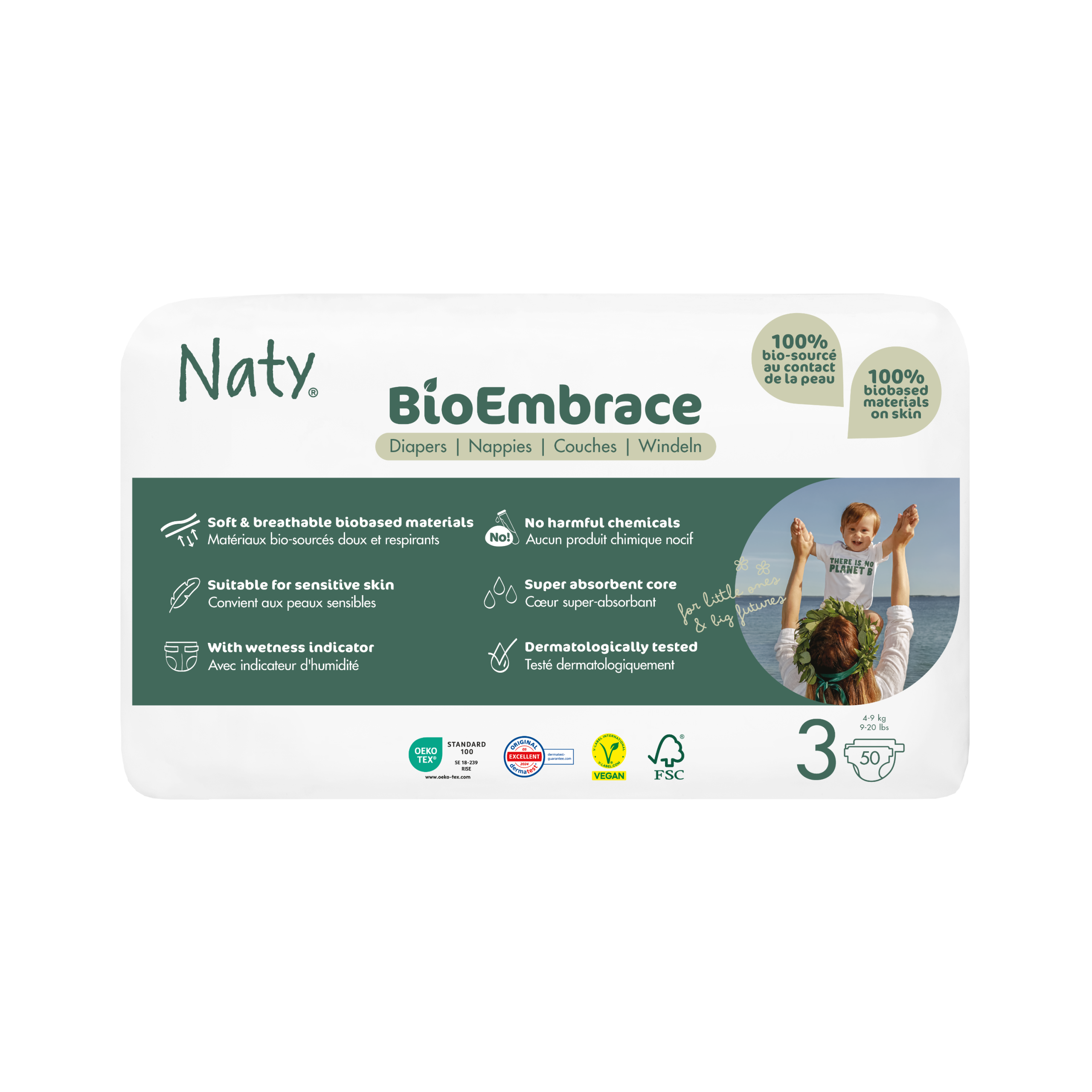 Naty BioEmbrace Ekoplenky Midi - vel. 3 (4 - 9 kg) (50 ks) - pošk. obal - s vylepšenou funkčností Naty