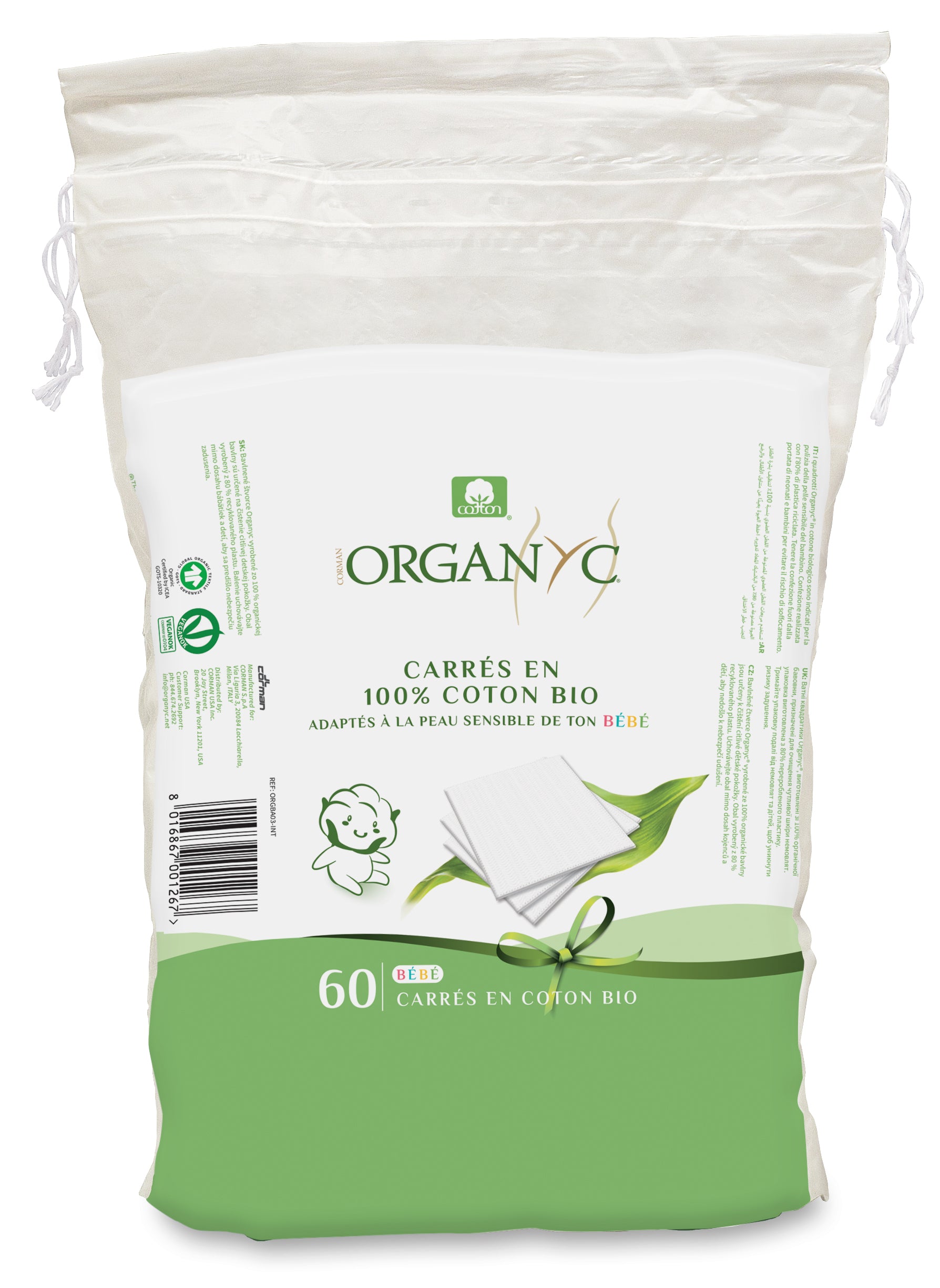 Organyc Dětské čisticí vatové čtverce (60 ks) - 100% z biobavlny Organyc