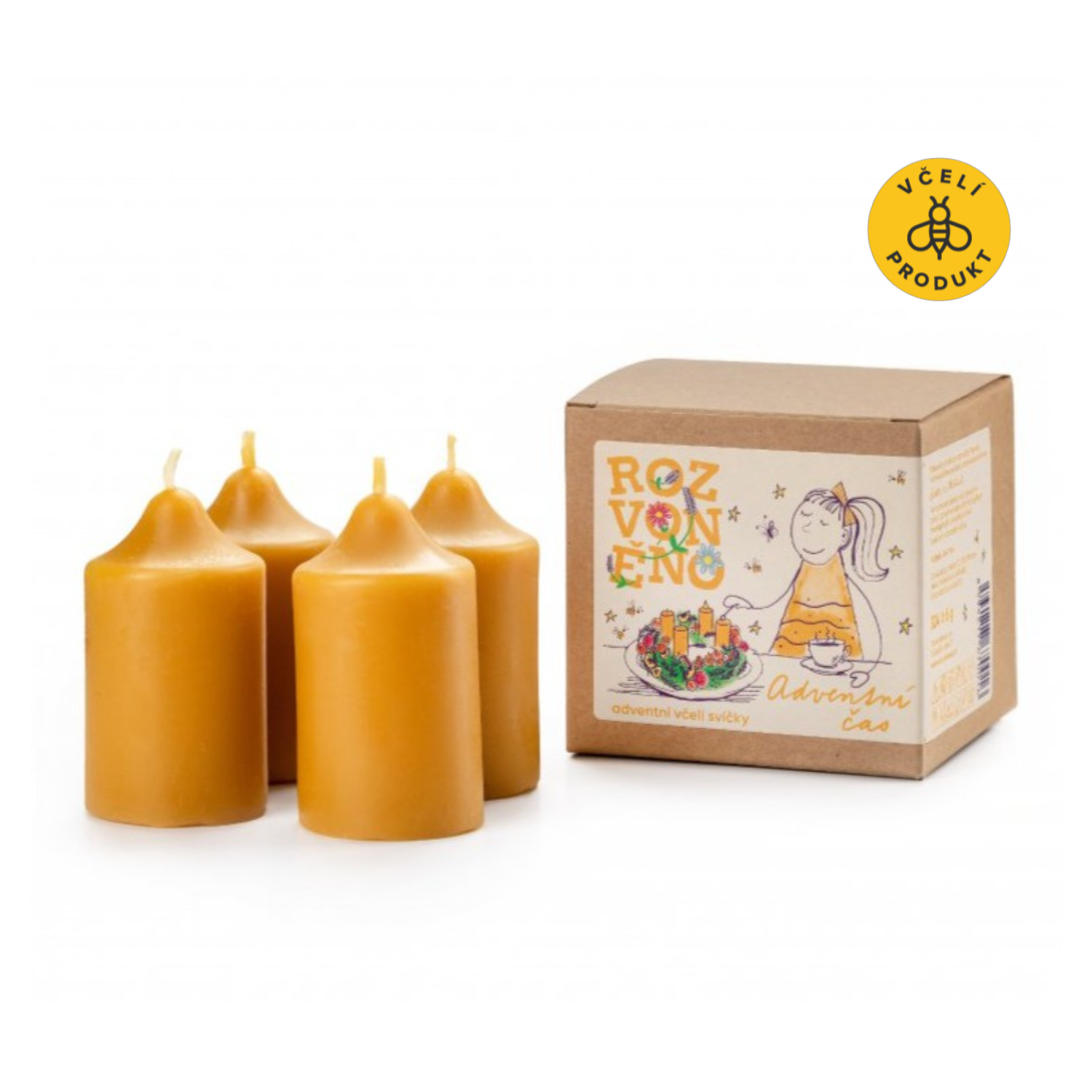 Rozvoněno Sada adventních svíček ze včelího vosku - Adventní čas (4 ks) - ideální na domácí adventní věnec Rozvoněno