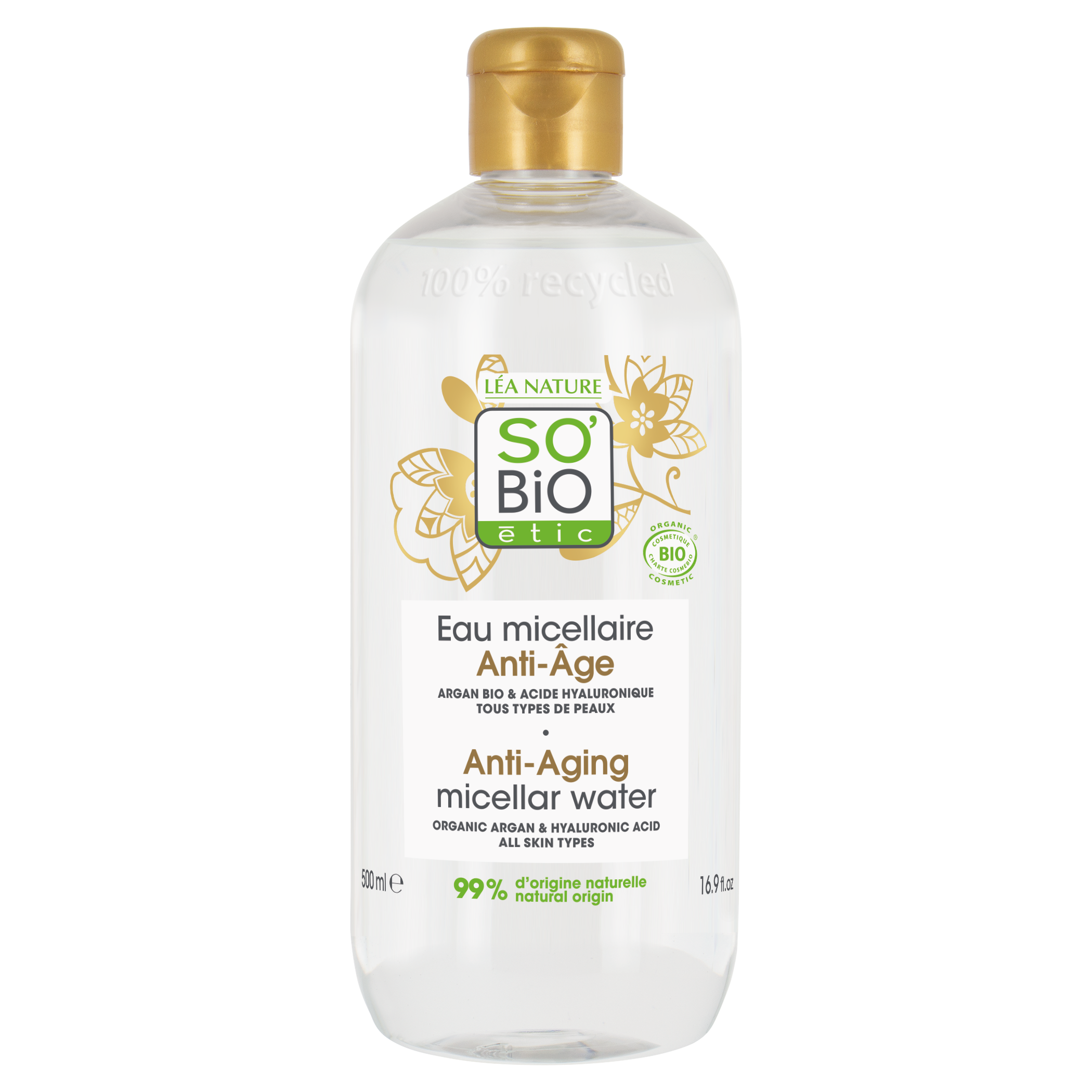 SO’BiO étic Anti-Age Precieux Argan Voda micelární Anti-age s hyaluronem BIO (500 ml) - pošk. obal - s kyselinou hyaluronovou SO’BiO étic
