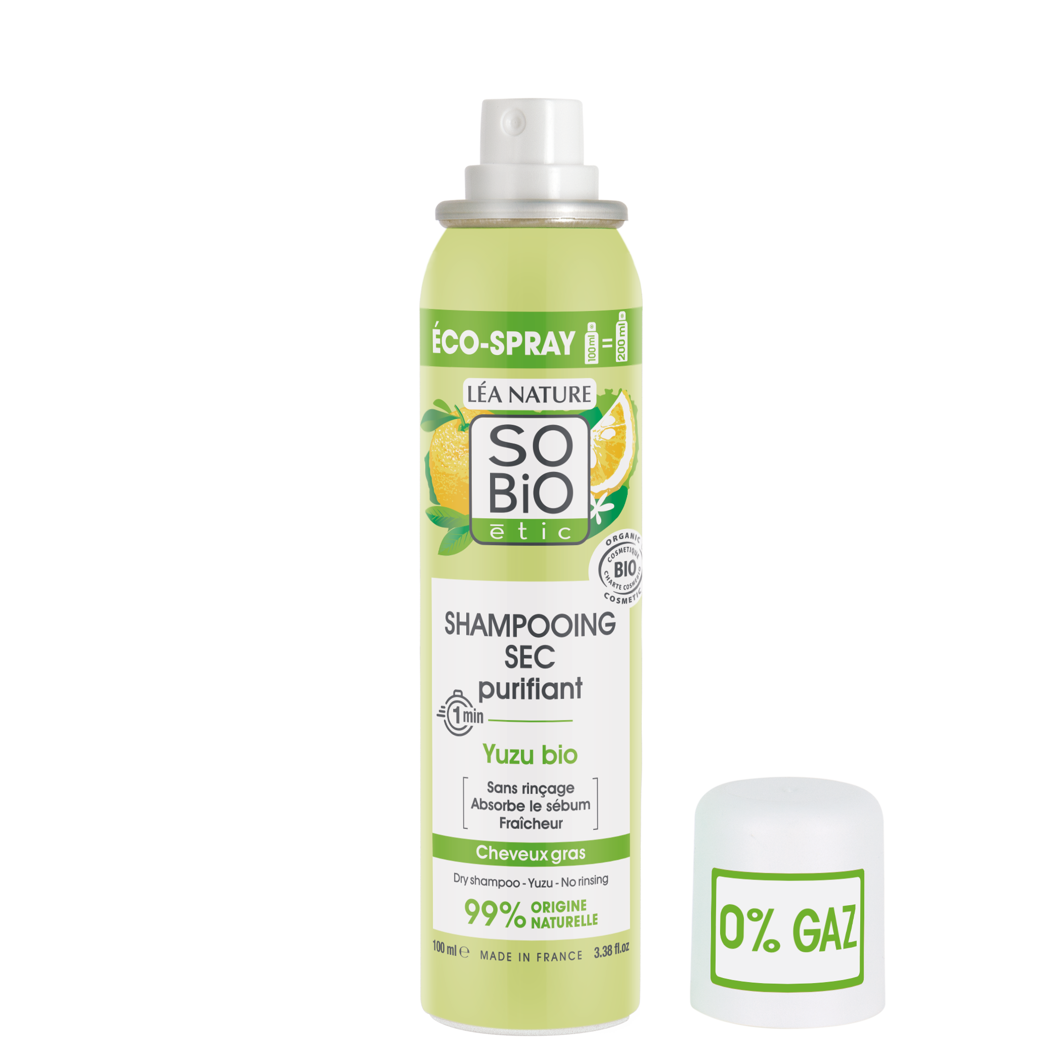 SO’BiO étic Čisticí suchý šampon ve spreji s Yuzu BIO (100 ml) - pošk. obal - zanechává vlasy svěží a hladké SO’BiO étic