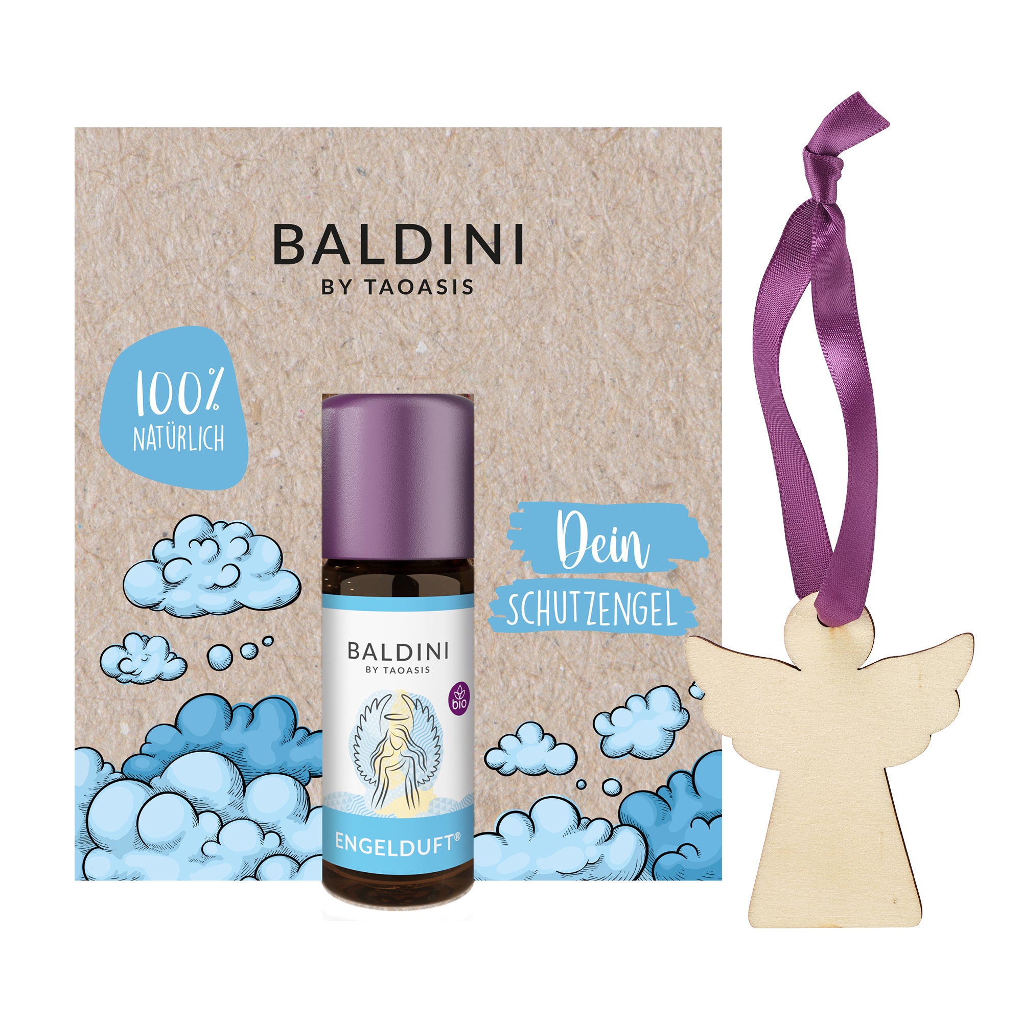 TAOASIS Baldini Aroma mini set Angel Scent BIO (10 ml) - pošk. obal - dřevěná visačka jako difuzér Taoasis