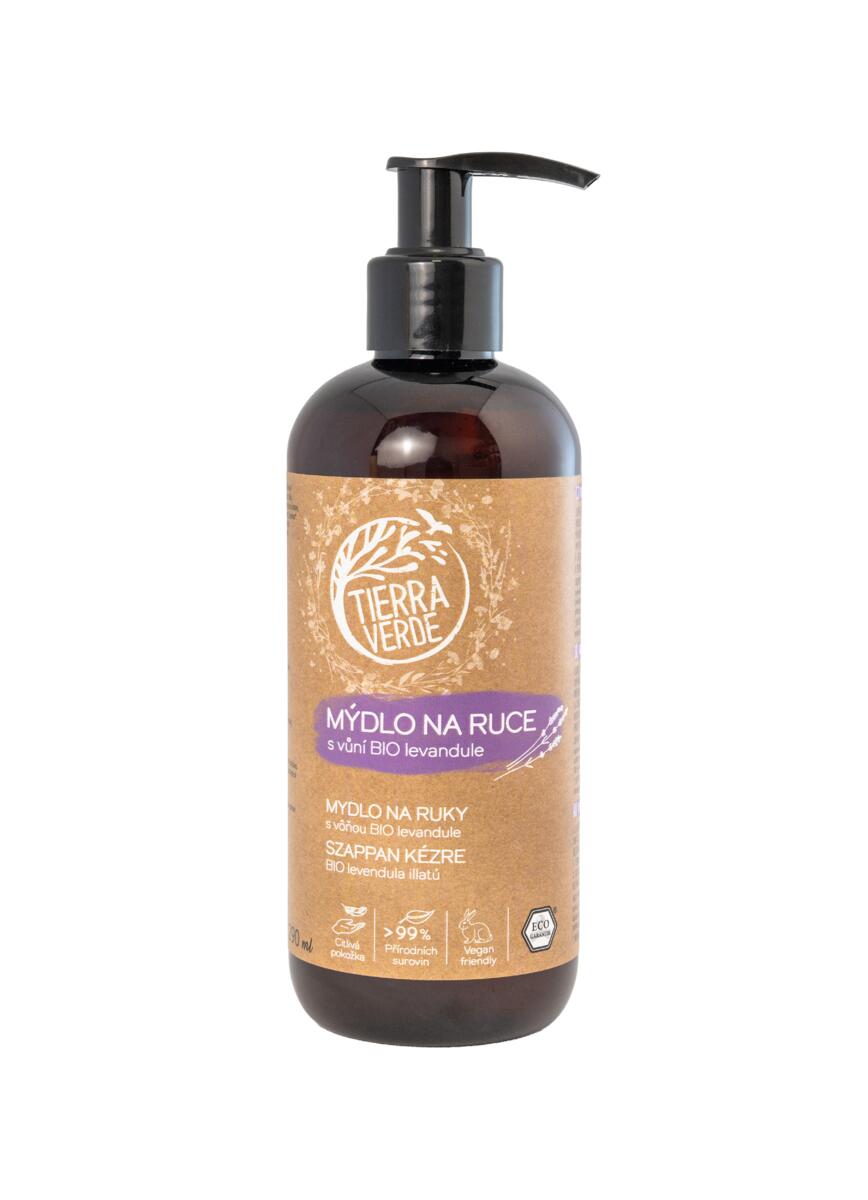 Tierra Verde Tekuté mýdlo na ruce - BIO Levandule (290 ml) - pošk. obal - s českým bio jitrocelem Tierra Verde