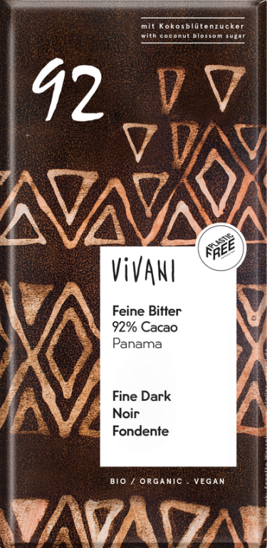 Vivani Tmavá čokoláda 92% Panama BIO (80 g) - jemně slazená nektarem z kokosových květů Vivani
