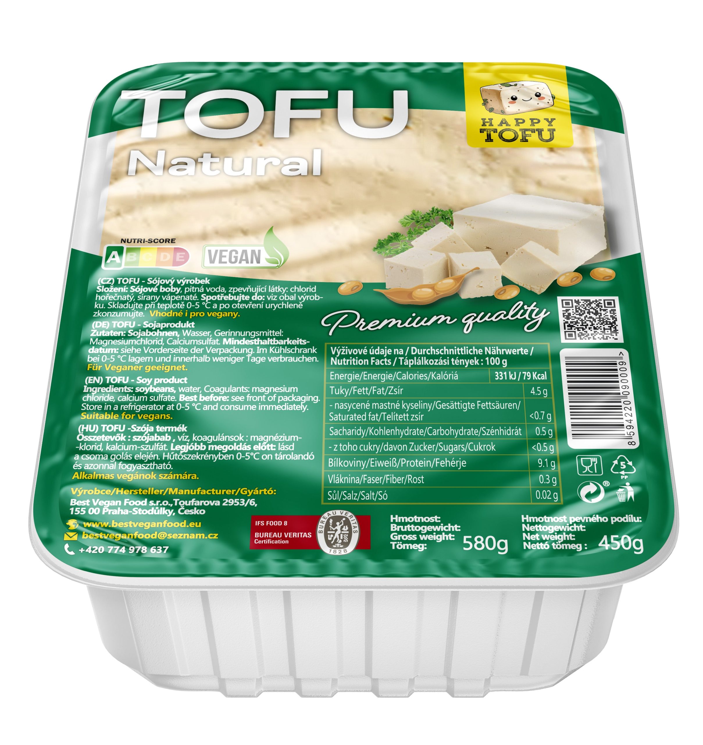 Best Vegan Food Tofu natural jemné (580 g) - jedinečné tofu k univerzálnímu použití Best Vegan Food