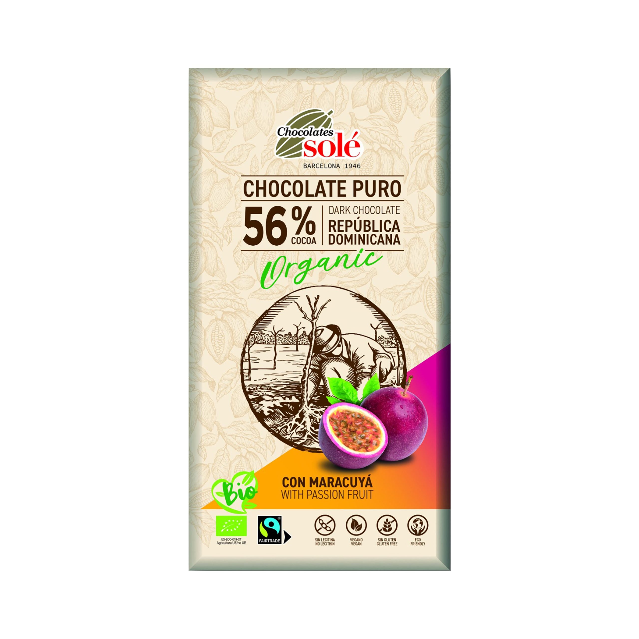 Čokoláda hořká s marakujou 100 g BIO   SOLÉ SOLÉ