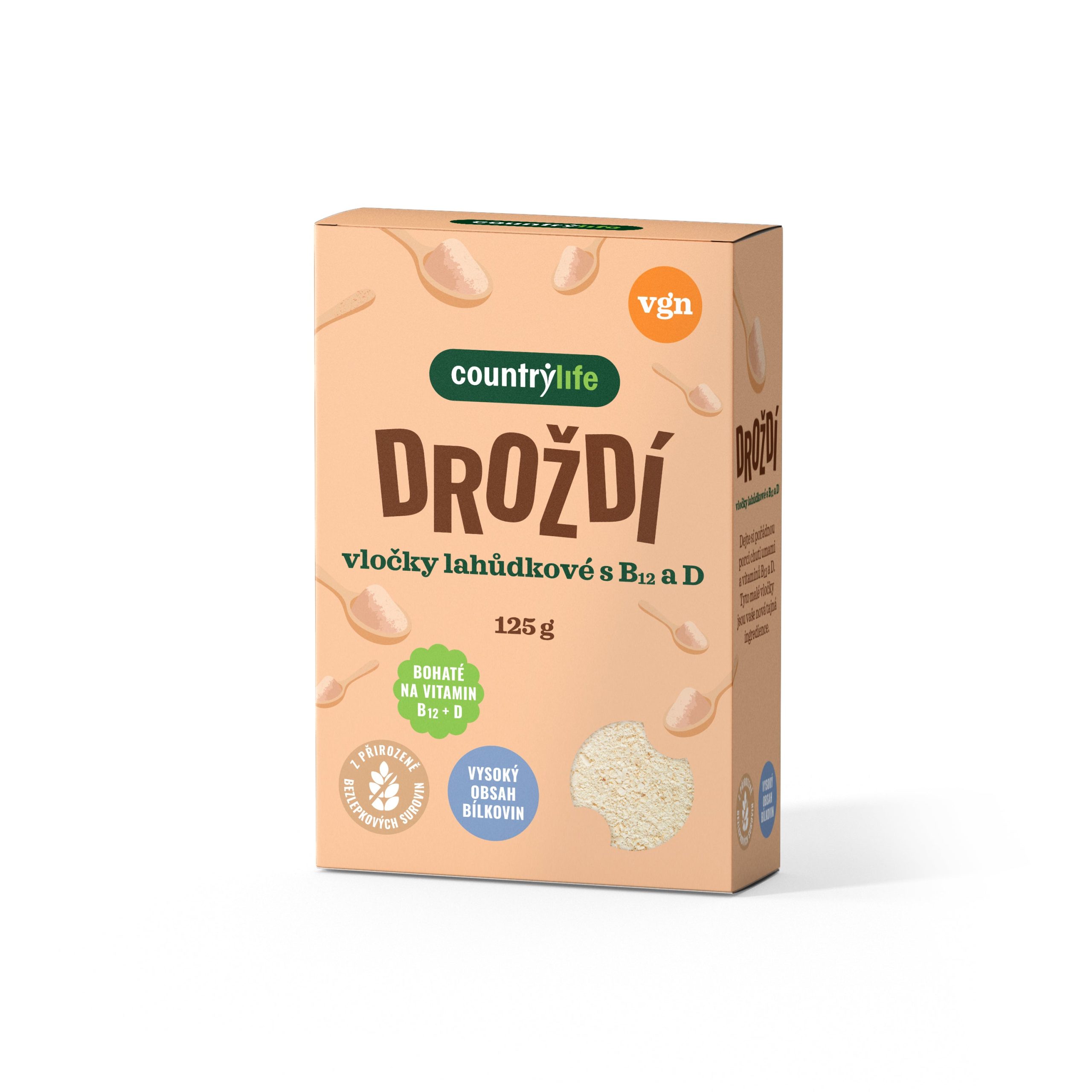 Country Life Droždí lahůdkové s vitaminem B12 a D (125 g) - umami chuť a spousta vitamínů Country Life