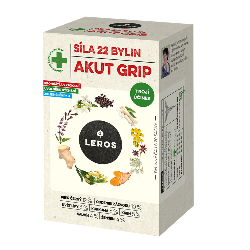 LEROS Bylinný čaj Síla 22 bylin AKUT GRIP - nálev. sáčky (20 x 2
