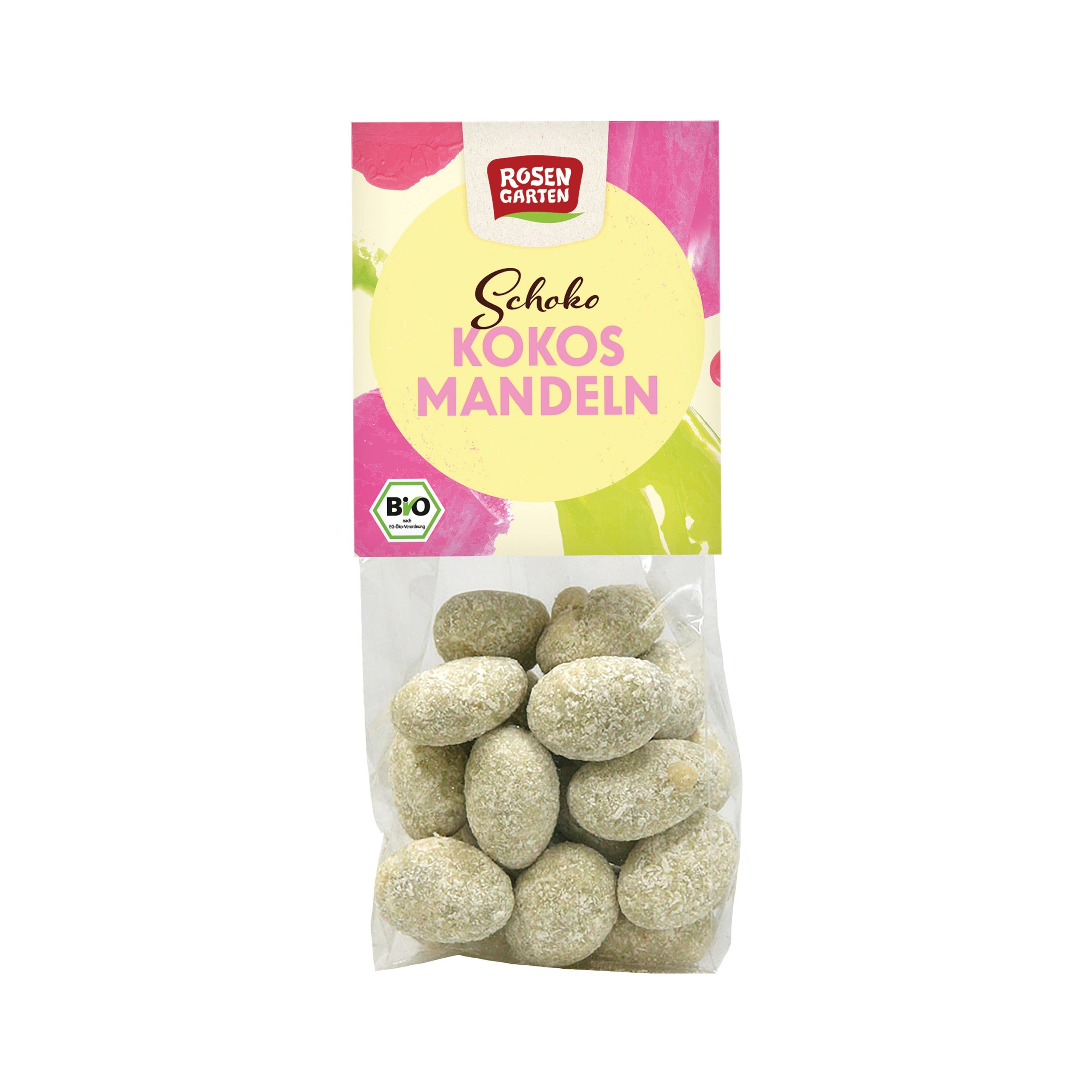 Mandle v mléčné a bílé čokoládě s kokosem 100 g BIO   ROSENGARTEN Rosengarten