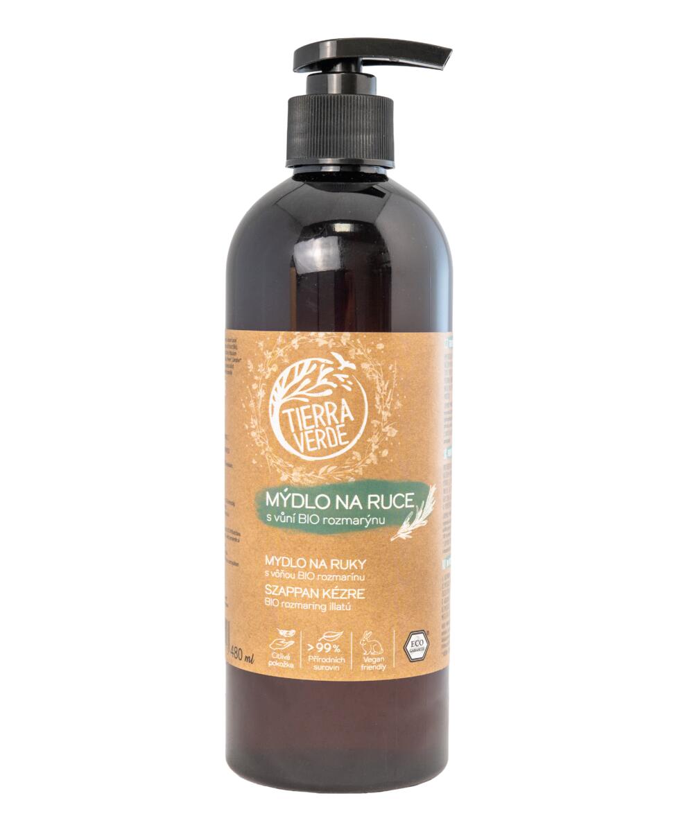 Tierra Verde Tekuté mýdlo na ruce - BIO Rozmarýn - 480 ml - s českým bio jitrocelem Tierra Verde