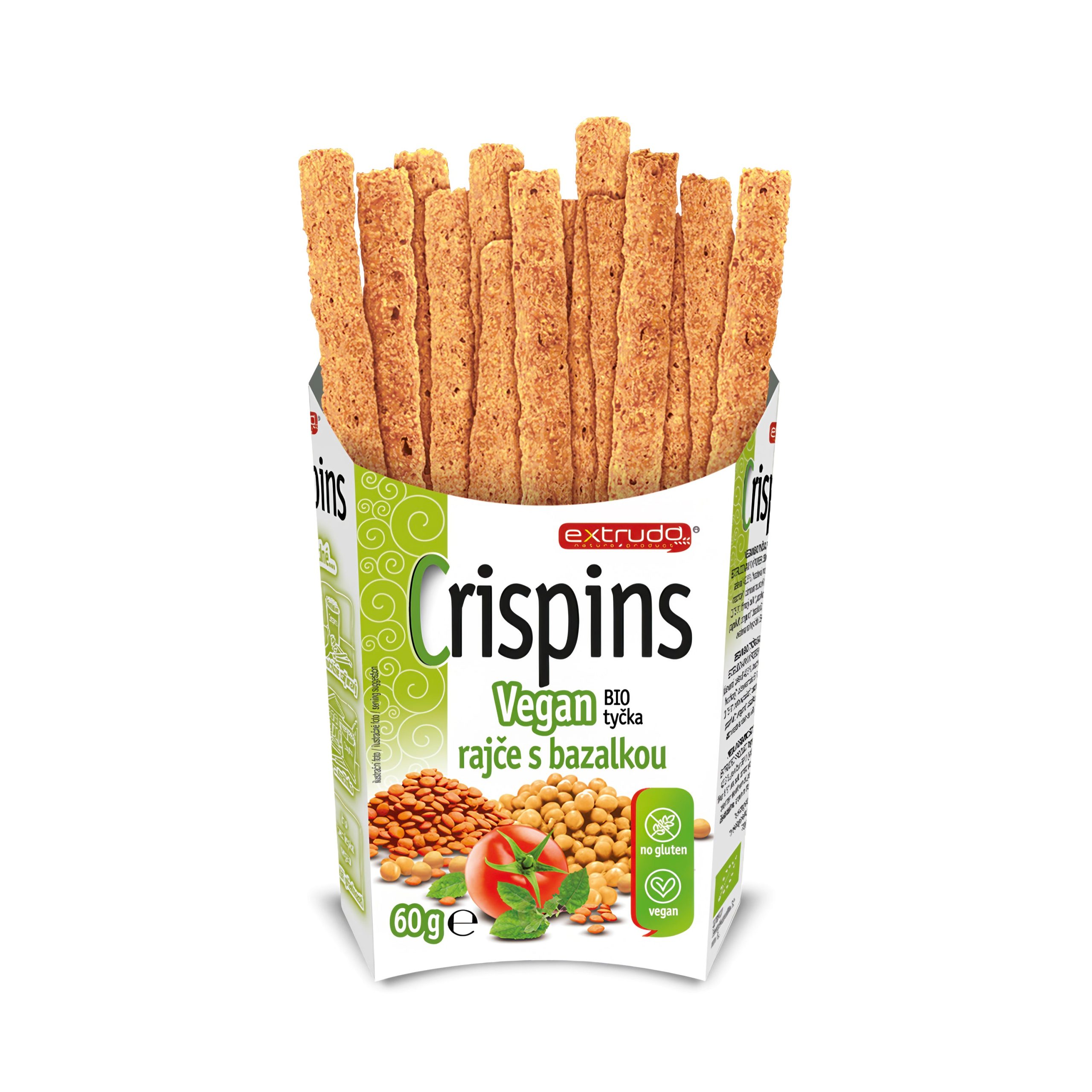 Tyčinka Crispins Vegan rajče s bazalkou 60 g BIO   EXTRUDO Extrudo