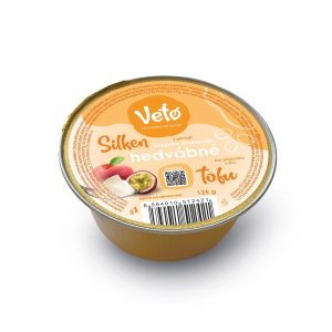 Veto Eco Tofu hedv&aacute;bn&eacute; s př&iacute;chut&iacute; broskev a maracuja (125 g) - rostlinn&aacute; alternativa pro dezerty a sn&iacute;daně Veto