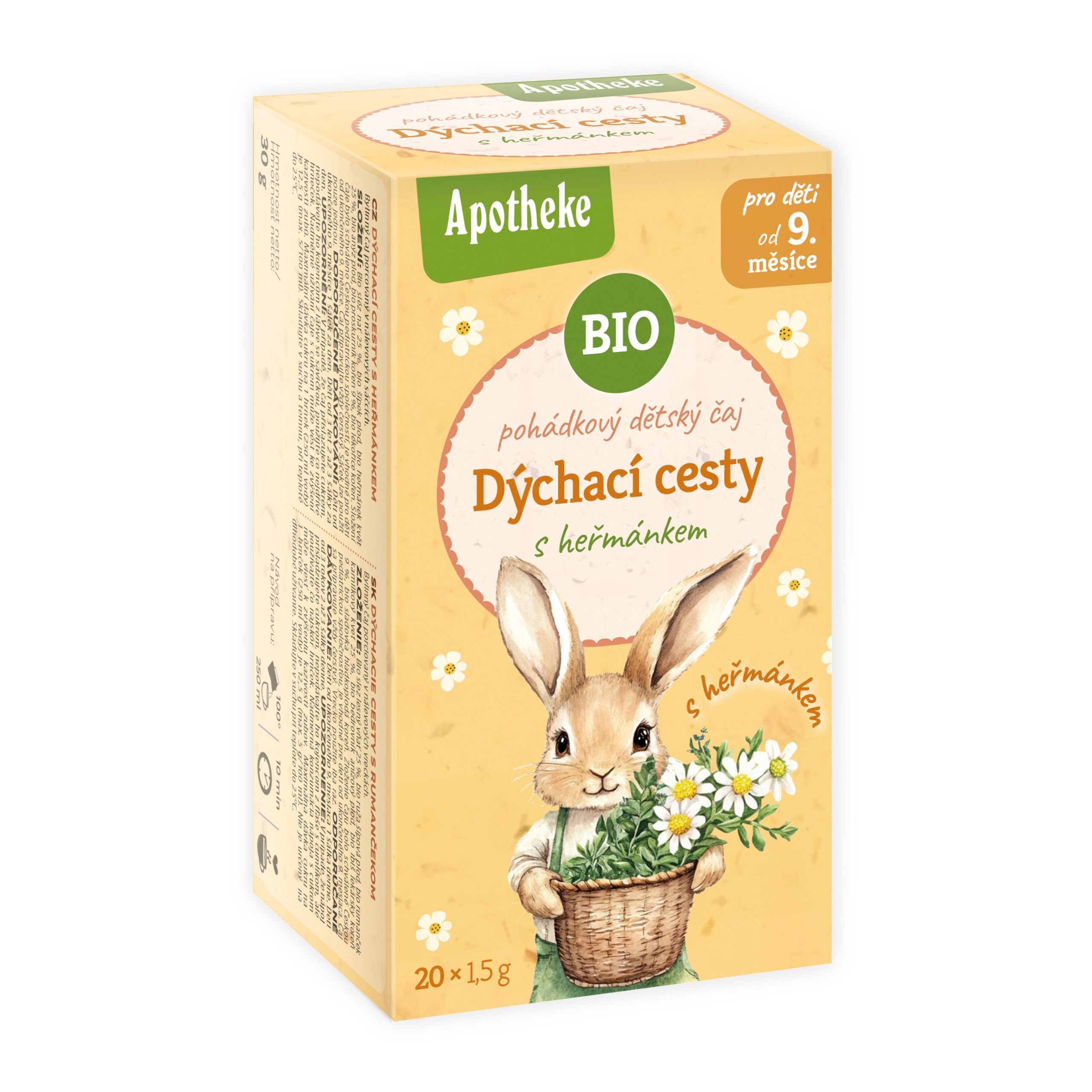 Apotheke Bylinný čaj dětský Dýchací cesty s heřmánkem BIO - nálev. sáčky (20 x 1