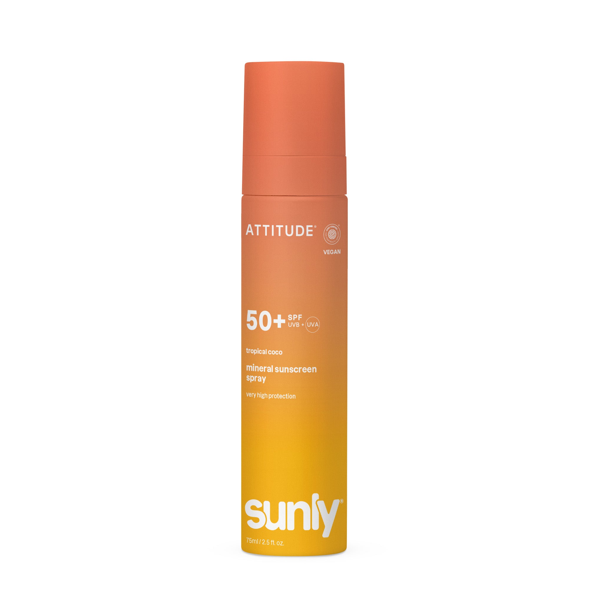 Attitude Opalovací mléko ve spreji SPF 50 - tropický kokos (75 ml) - minerální filtr bez nanočástic Attitude