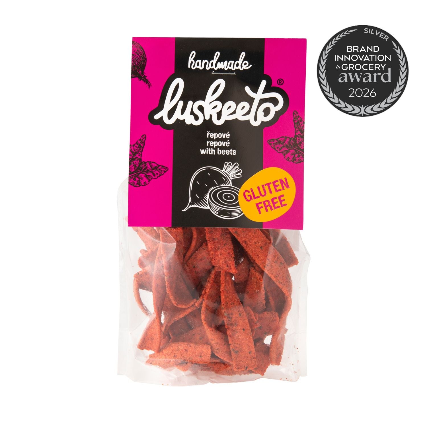 Luskeeto Krekry luštěninové s červenou řepou (70 g) - bezlepkový snack plný bílkovin Luskeeto