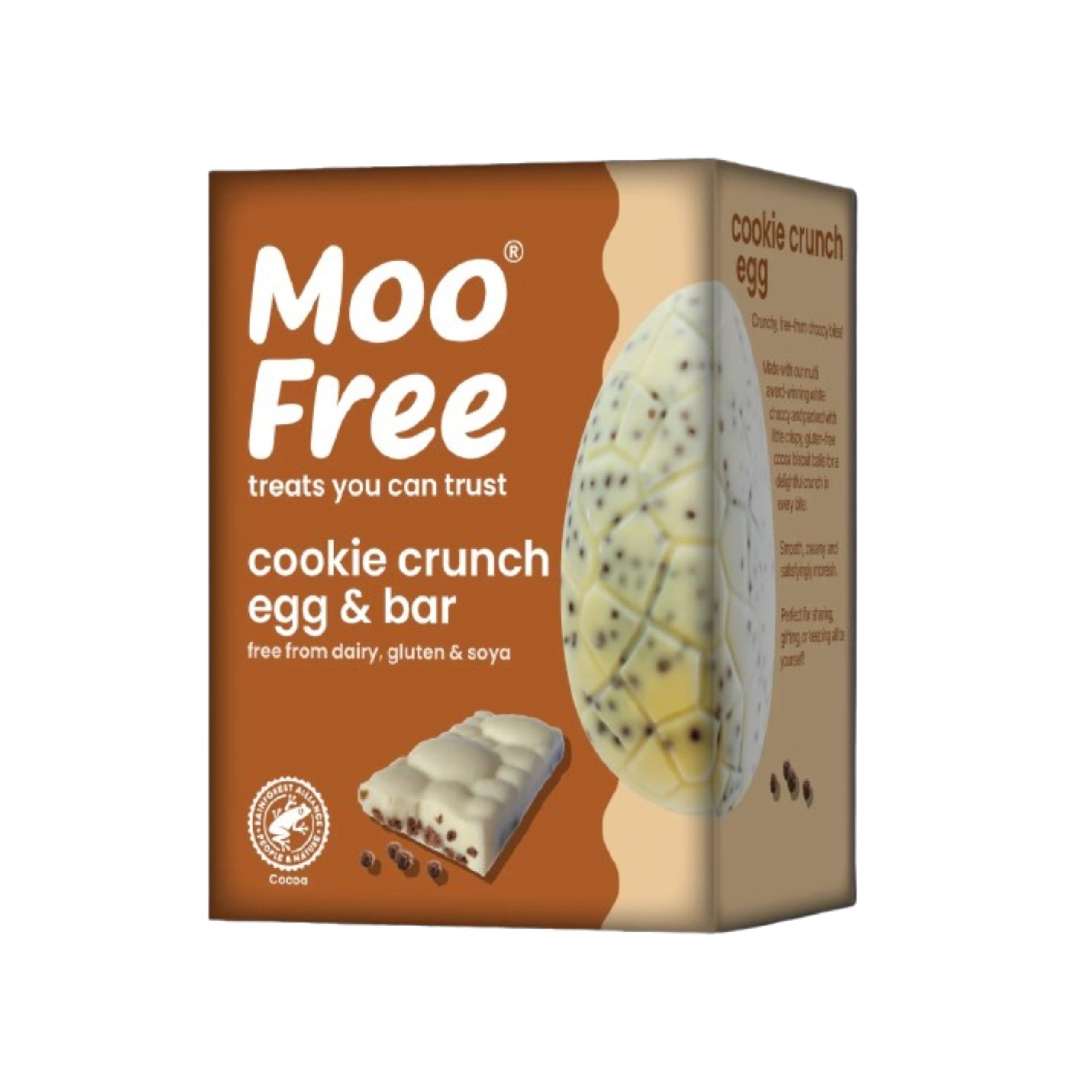 Moo free Vajíčko a tyčinka kakaová bílá s kousky křupavých kakaových sušenek (135 g) Moo Free