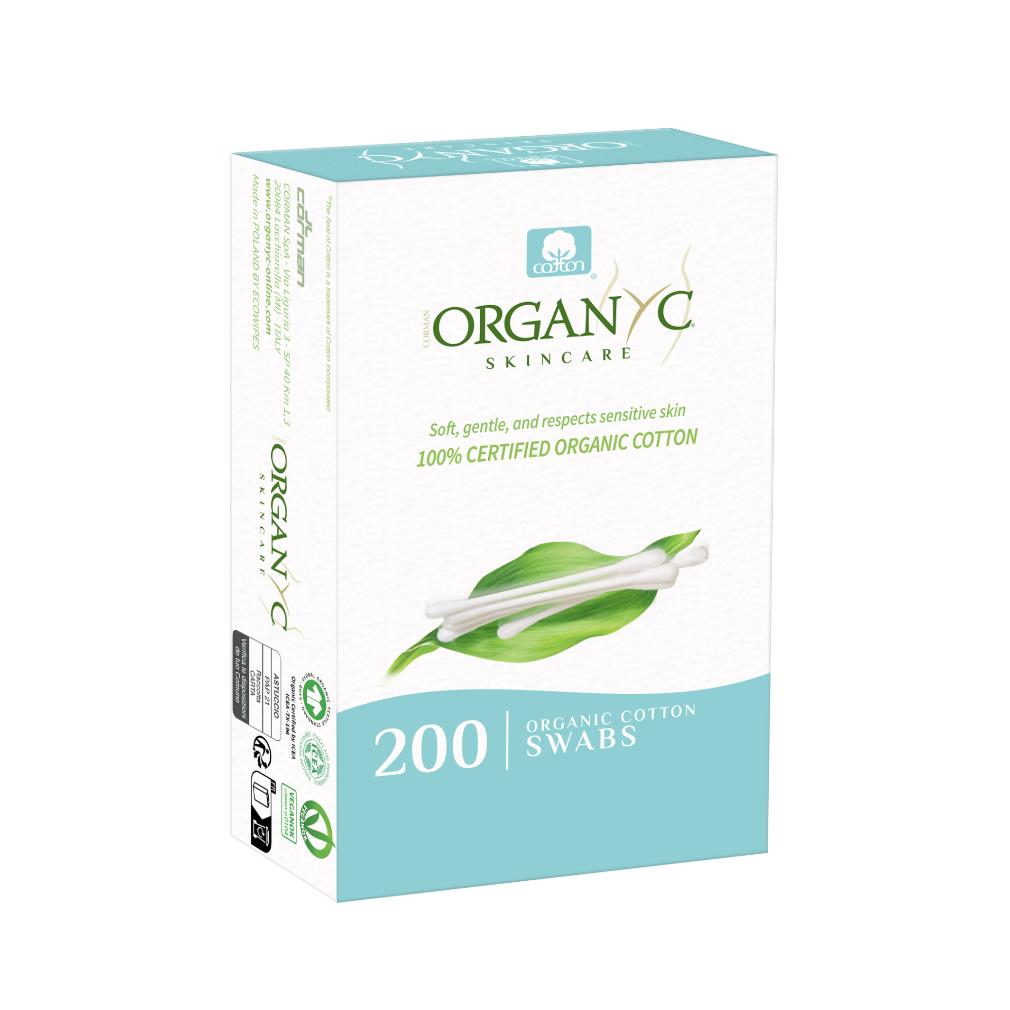 Organyc Vatové tyčinky do uší (200 ks) - z biobavlny a recyklovaného kartonu Organyc