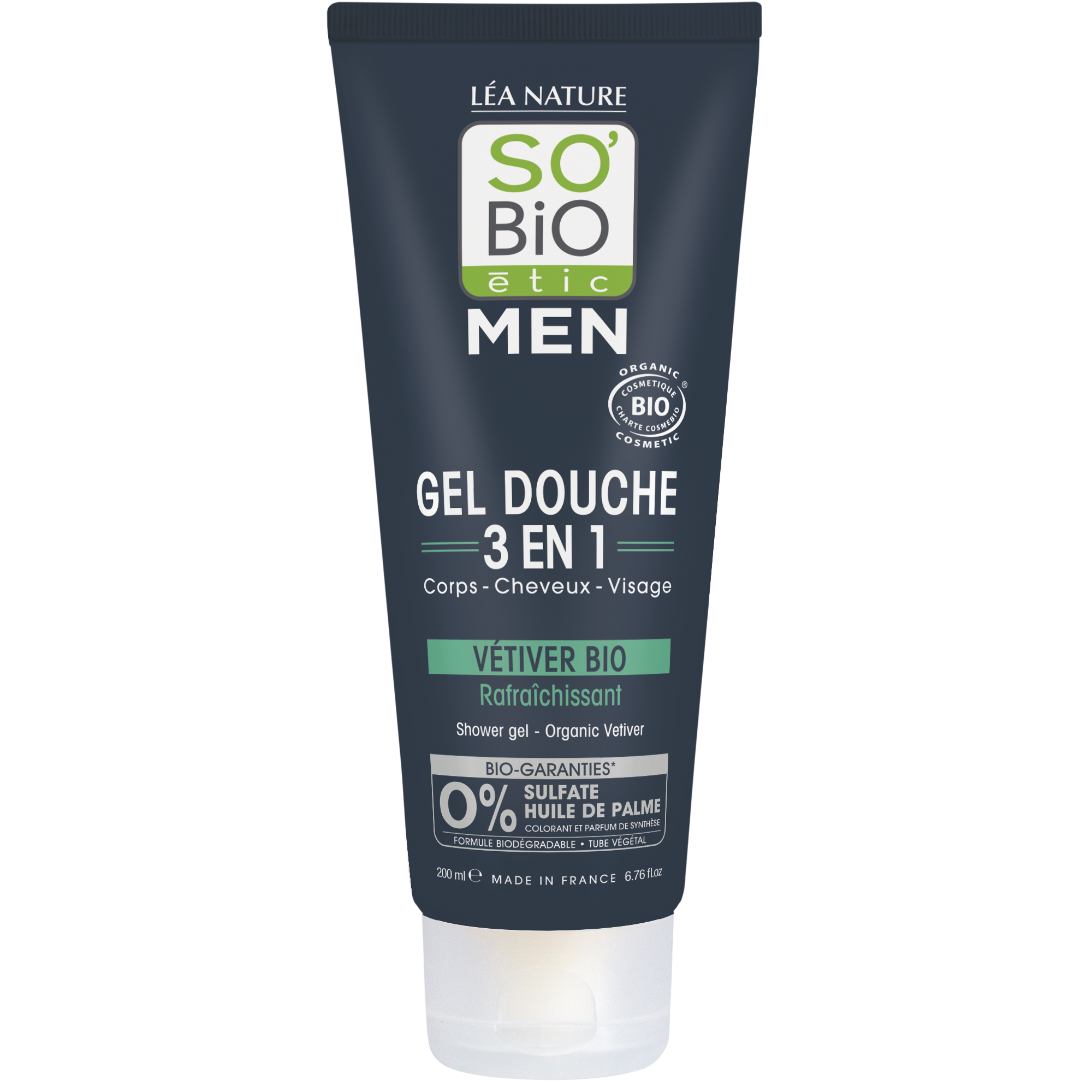 SO’BiO étic Gel sprchový MEN 3v1 - osvěžující vetiver BIO (200 ml) - na tělo