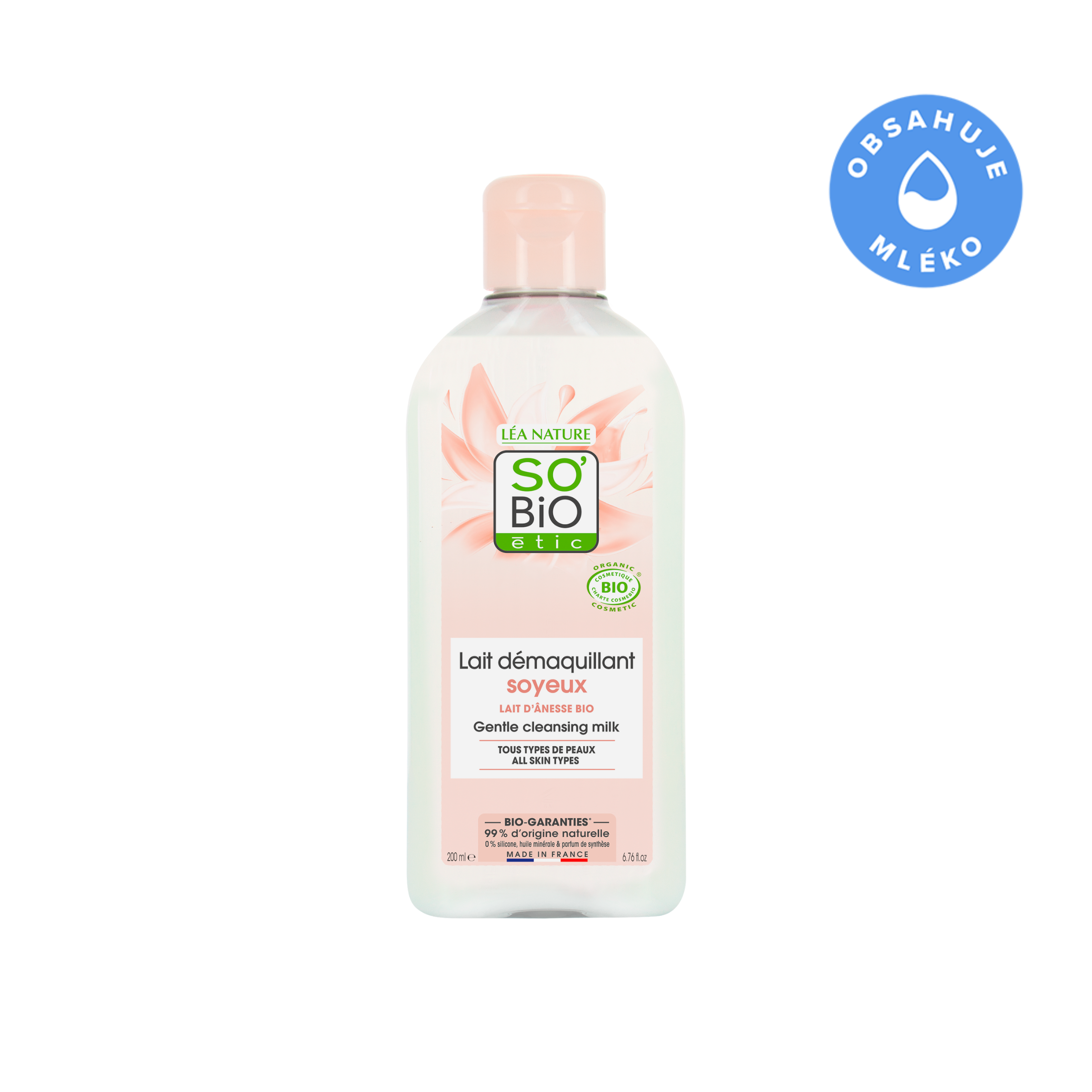 SO’BiO étic Mléko odličovací s obsahem oslího mléka BIO (200 ml) - jemně odstraní make-up i nečistoty SO’BiO étic