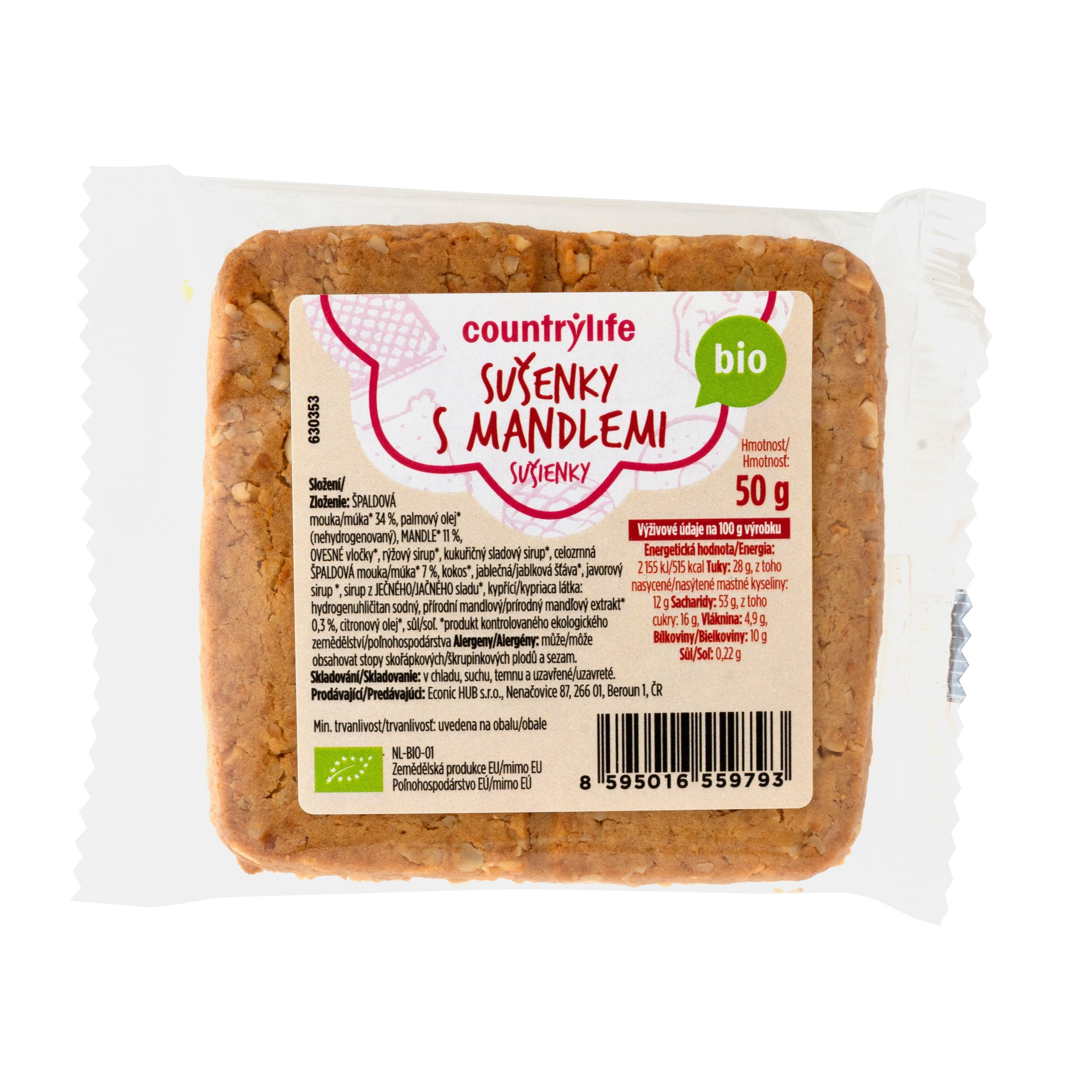 Sušenky s mandlemi 50 g BIO   COUNTRY LIFE - svačinka do kapsy Country Life