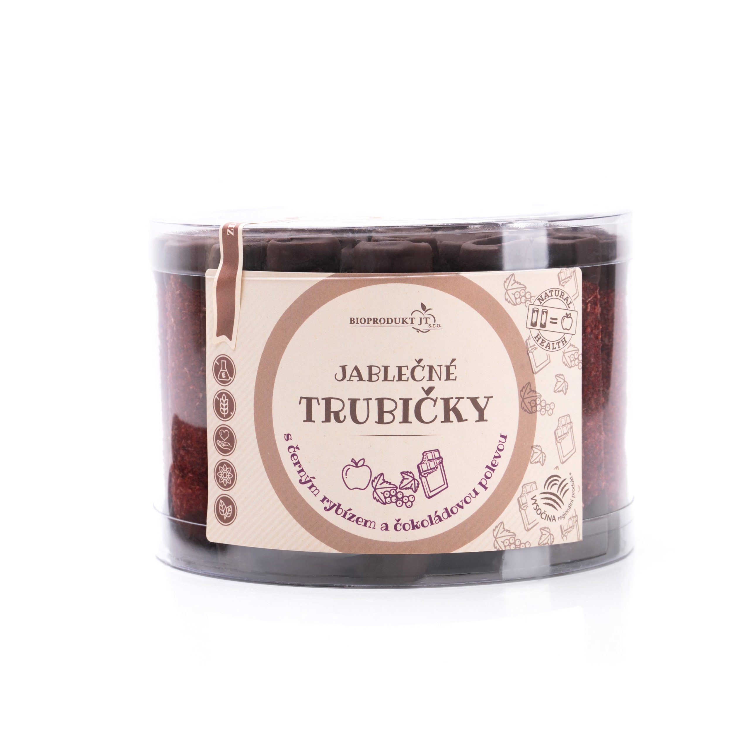 Trubičky jablečné s černým rybízem a čokoládou dóza 540 g   BIOPRODUKT JT Bioprodukt JT