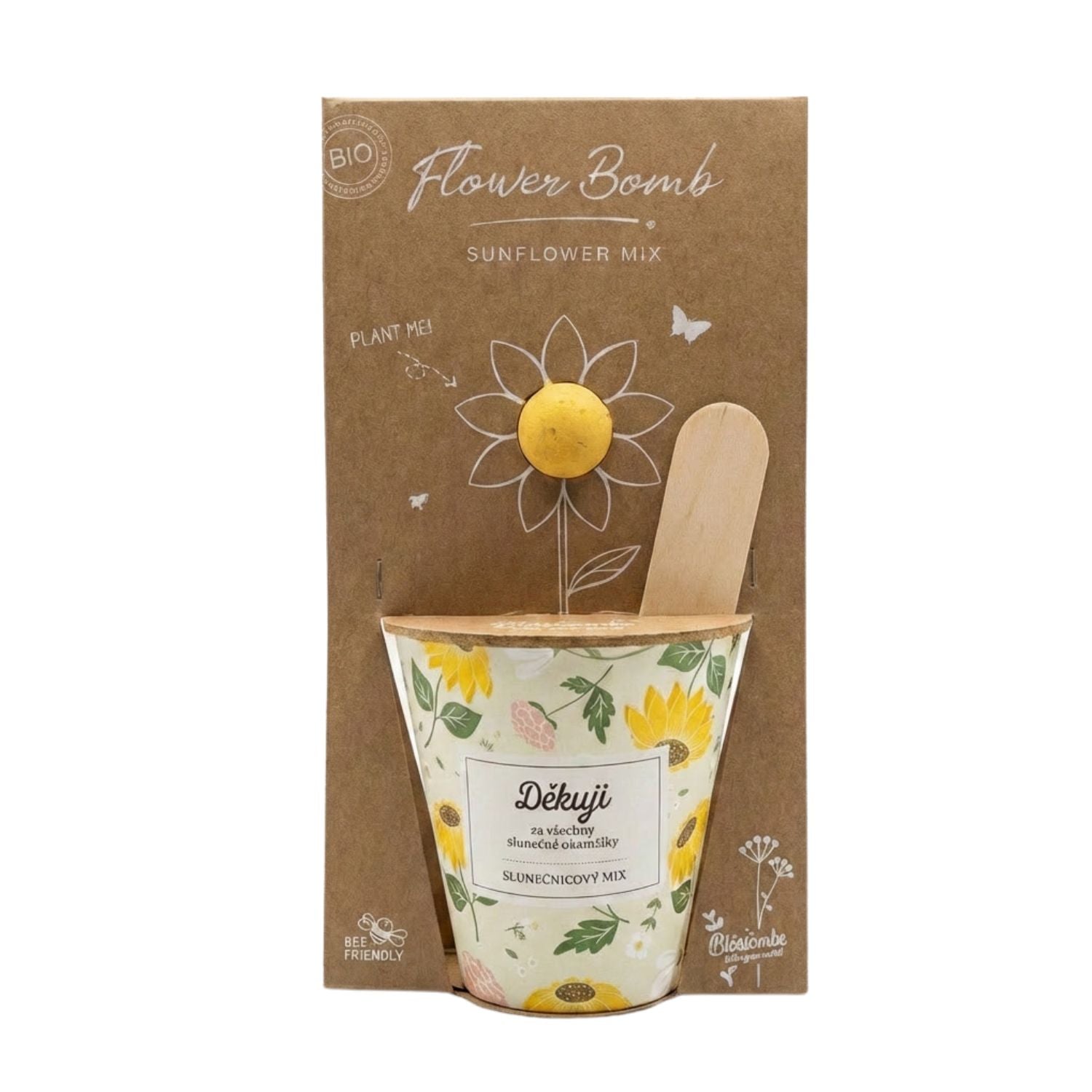Blossombs Semínková bomba s květináčem - Děkuji - slunečnicový mix - nechte rozkvést svůj domov Blossombs
